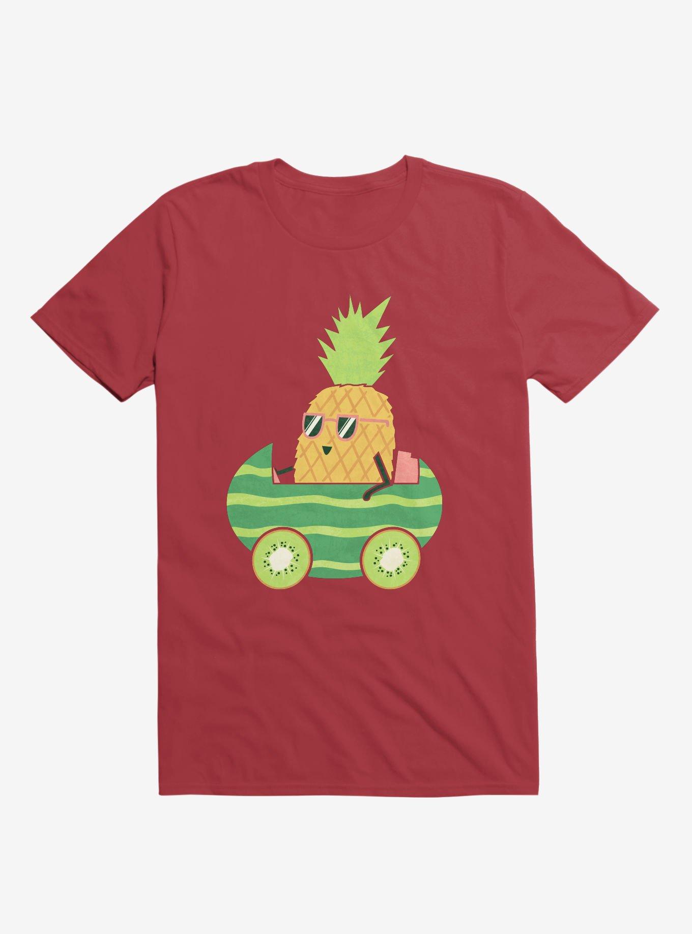 Summer Pineapple Driving Red T-Shirt, RED, hi-res