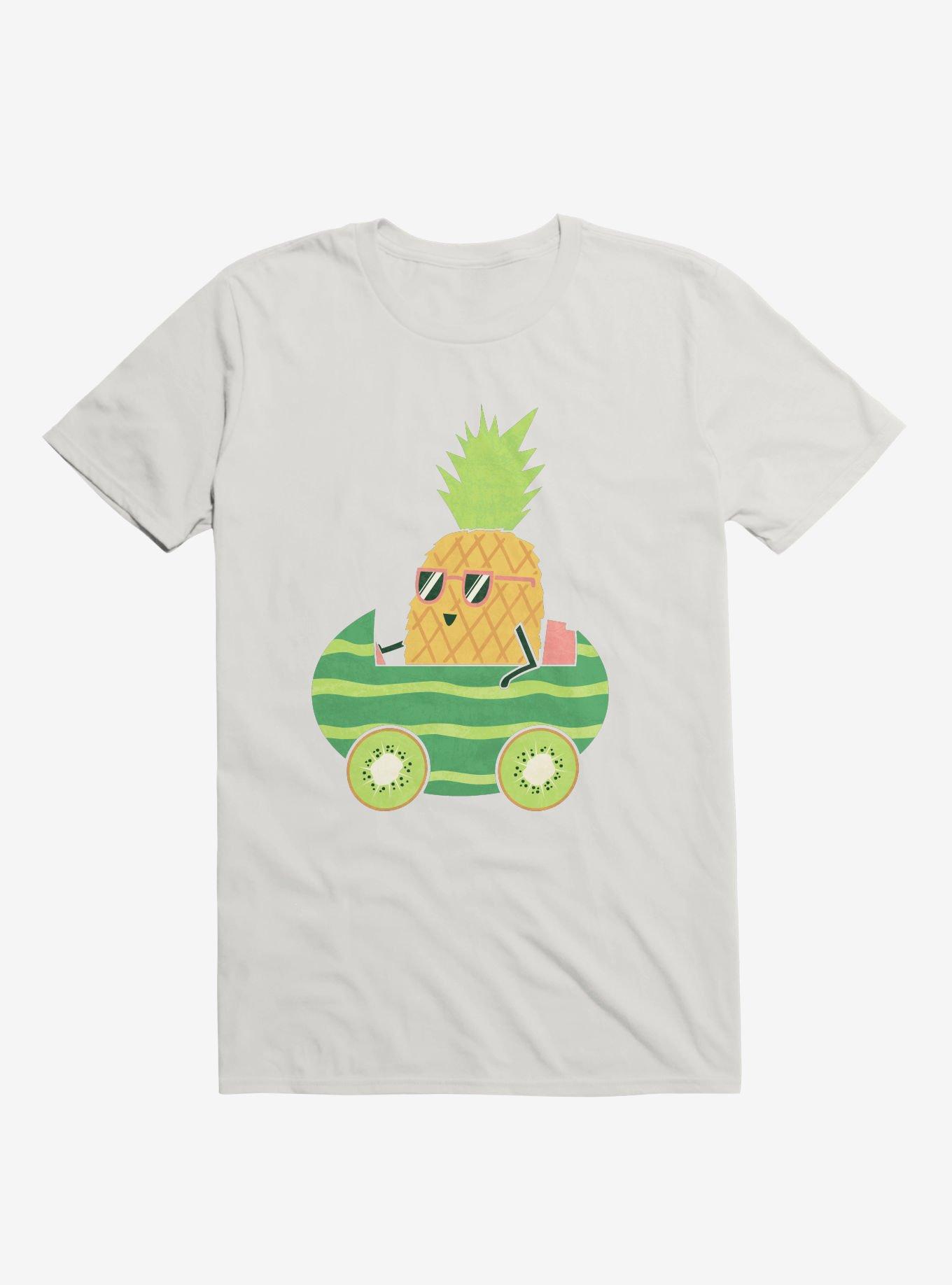 Summer Pineapple Driving White T-Shirt, WHITE, hi-res