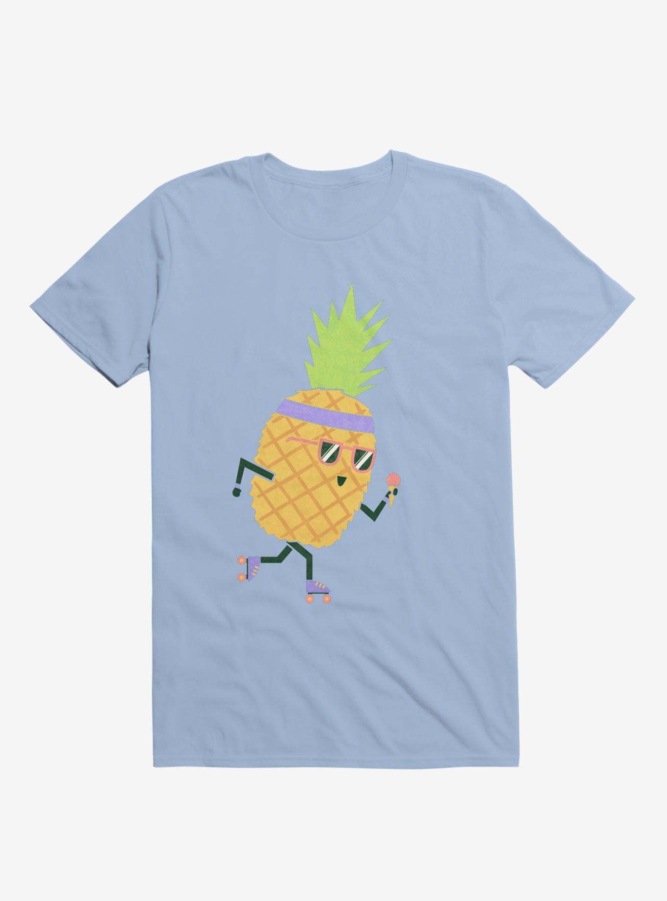 Summer Pineapple Roller Skating Light Blue T-Shirt