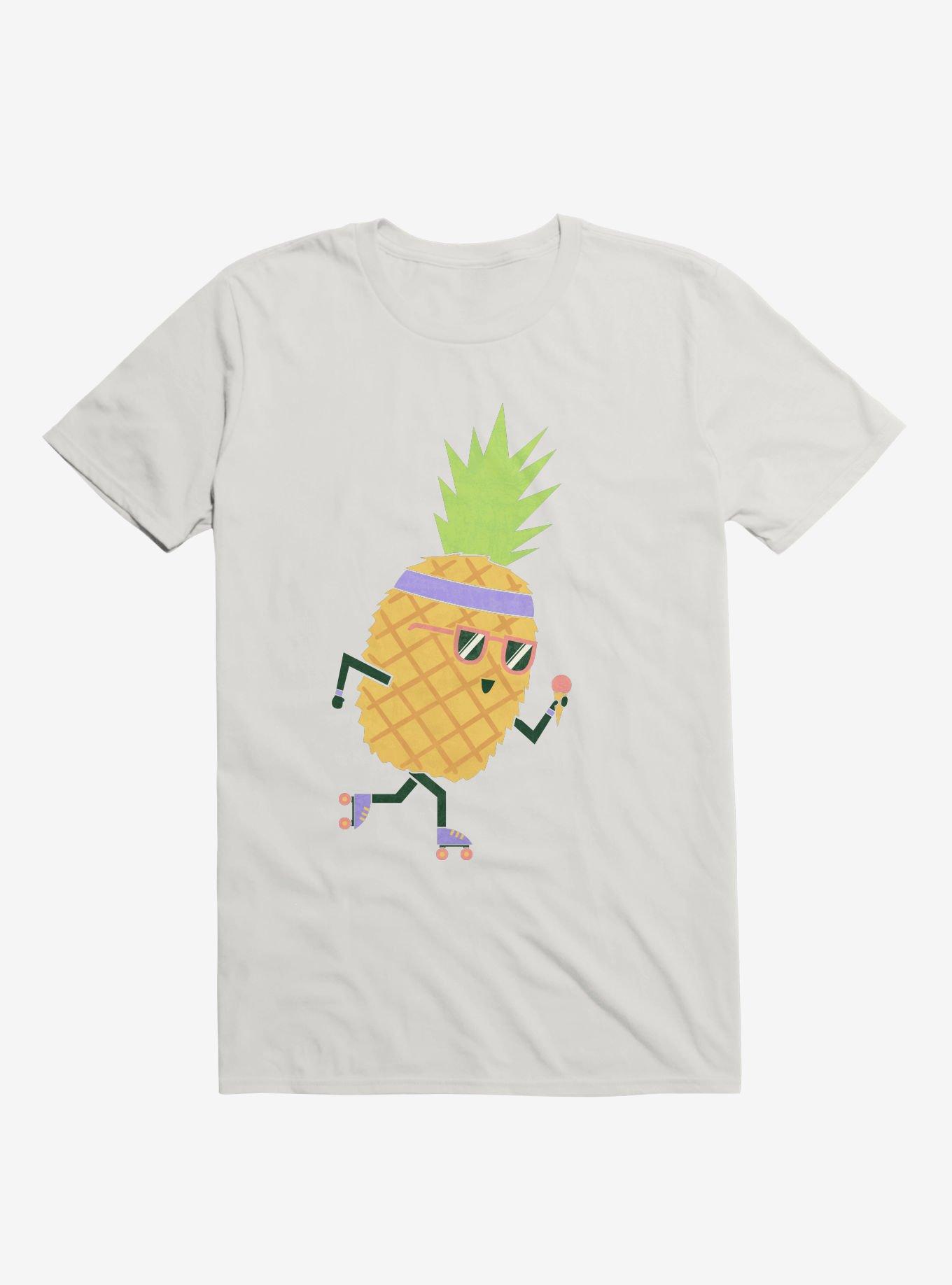 Summer Pineapple Roller Skating White T-Shirt, , hi-res