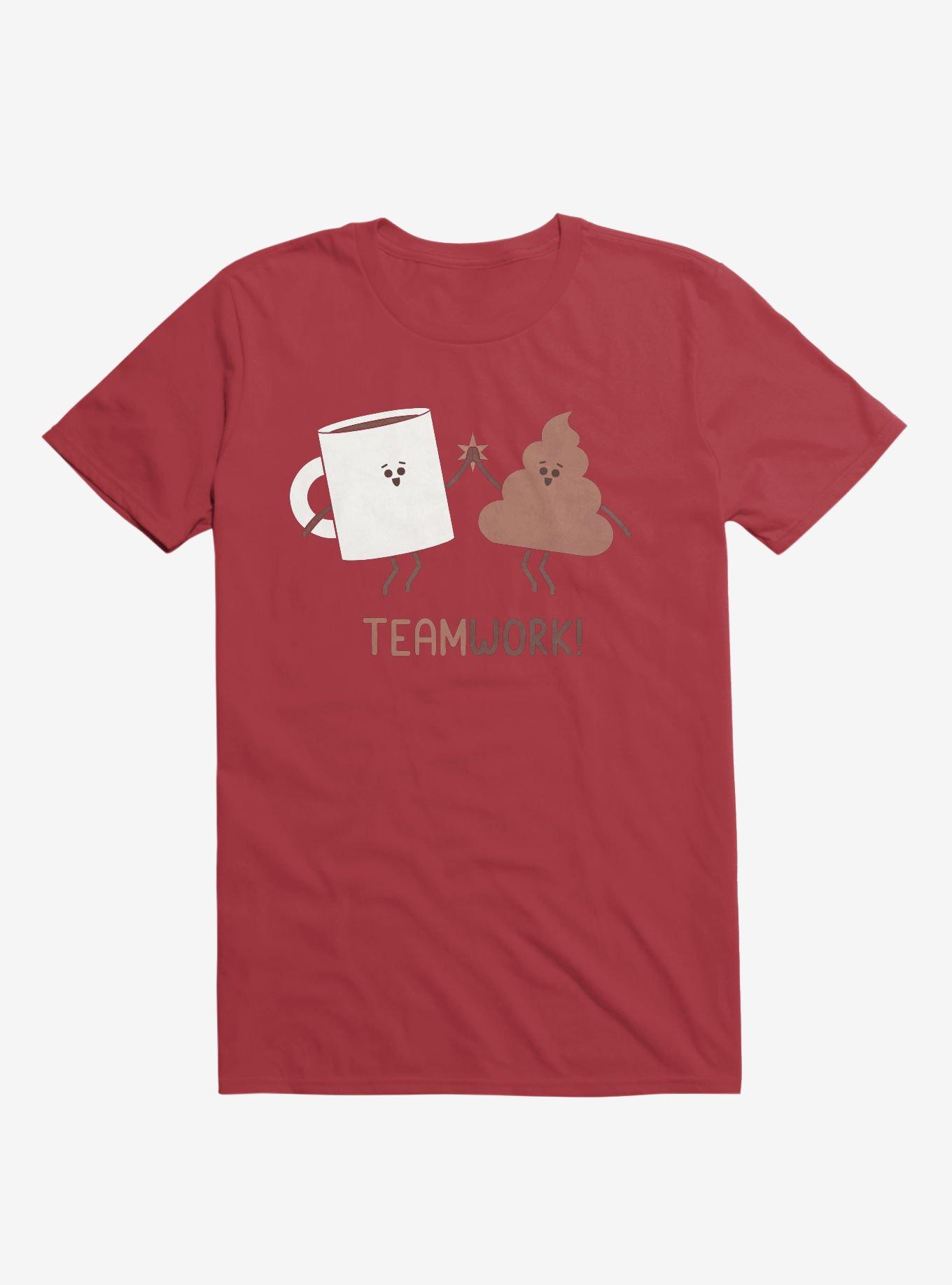 Teamwork Coffee And Poop Red T-Shirt, RED, hi-res