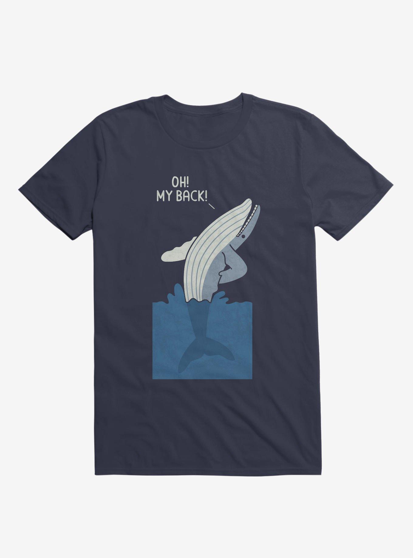 Bad Back Whale Oh! My Back! Navy Blue T-Shirt, NAVY, hi-res