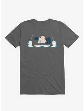 Penguin With Narwhals Laundry Day Charcoal Grey T-Shirt, , hi-res
