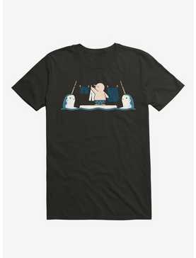 Penguin With Narwhals Laundry Day Black T-Shirt, , hi-res