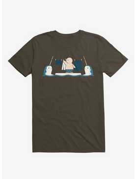 Penguin With Narwhals Laundry Day Brown T-Shirt, , hi-res