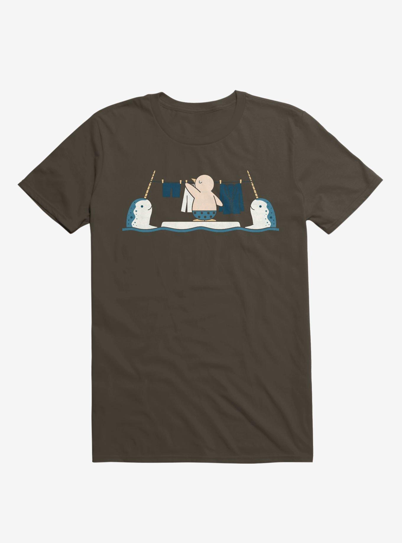Penguin With Narwhals Laundry Day Brown T-Shirt, , hi-res