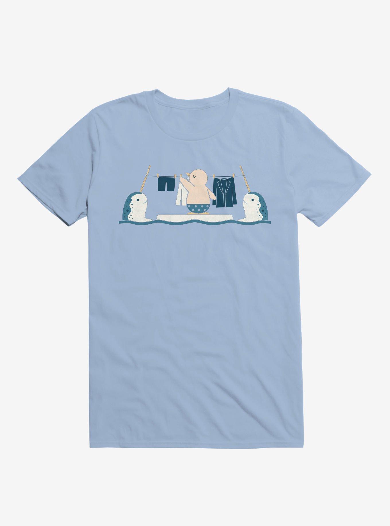 Penguin With Narwhals Laundry Day Light Blue T-Shirt, , hi-res