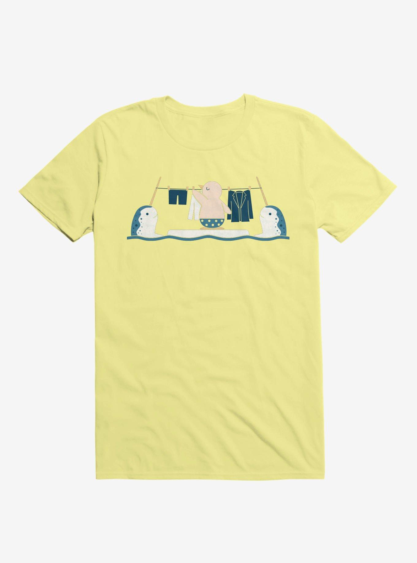 Penguin With Narwhals Laundry Day Corn Silk Yellow T-Shirt, , hi-res
