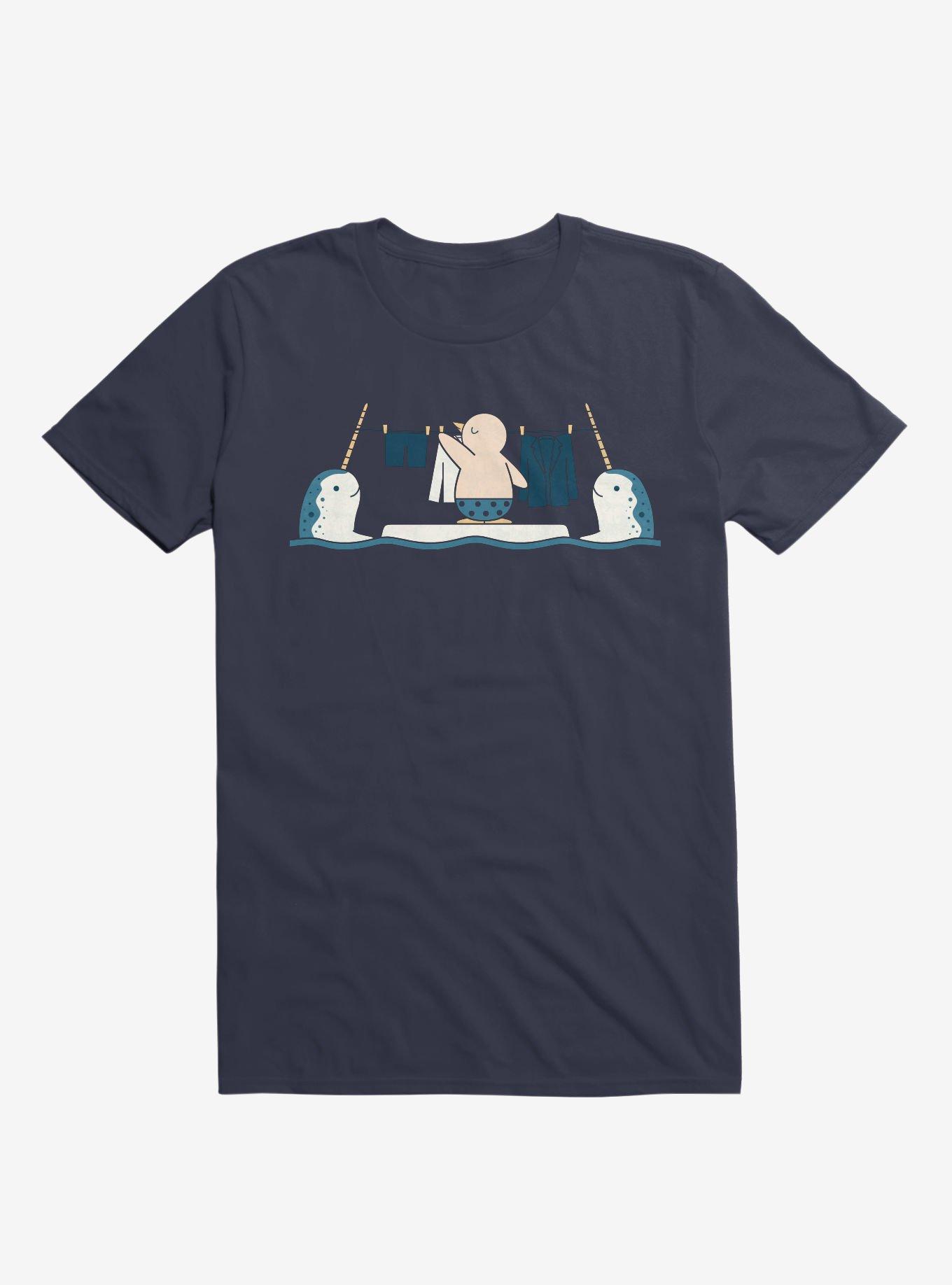 Penguin With Narwhals Laundry Day Navy Blue T-Shirt, , hi-res