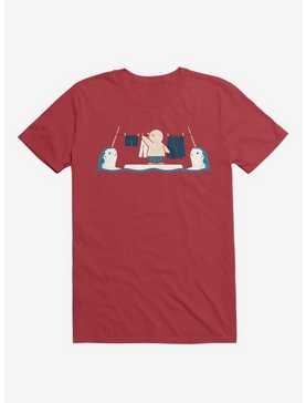 Penguin With Narwhals Laundry Day Red T-Shirt, , hi-res
