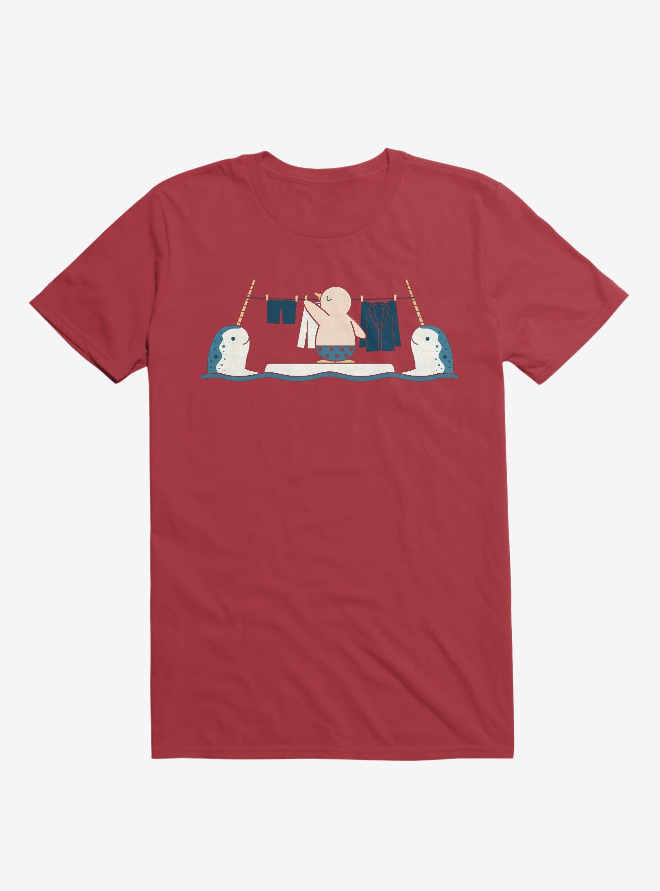 Penguin With Narwhals Laundry Day Red T-Shirt, , hi-res