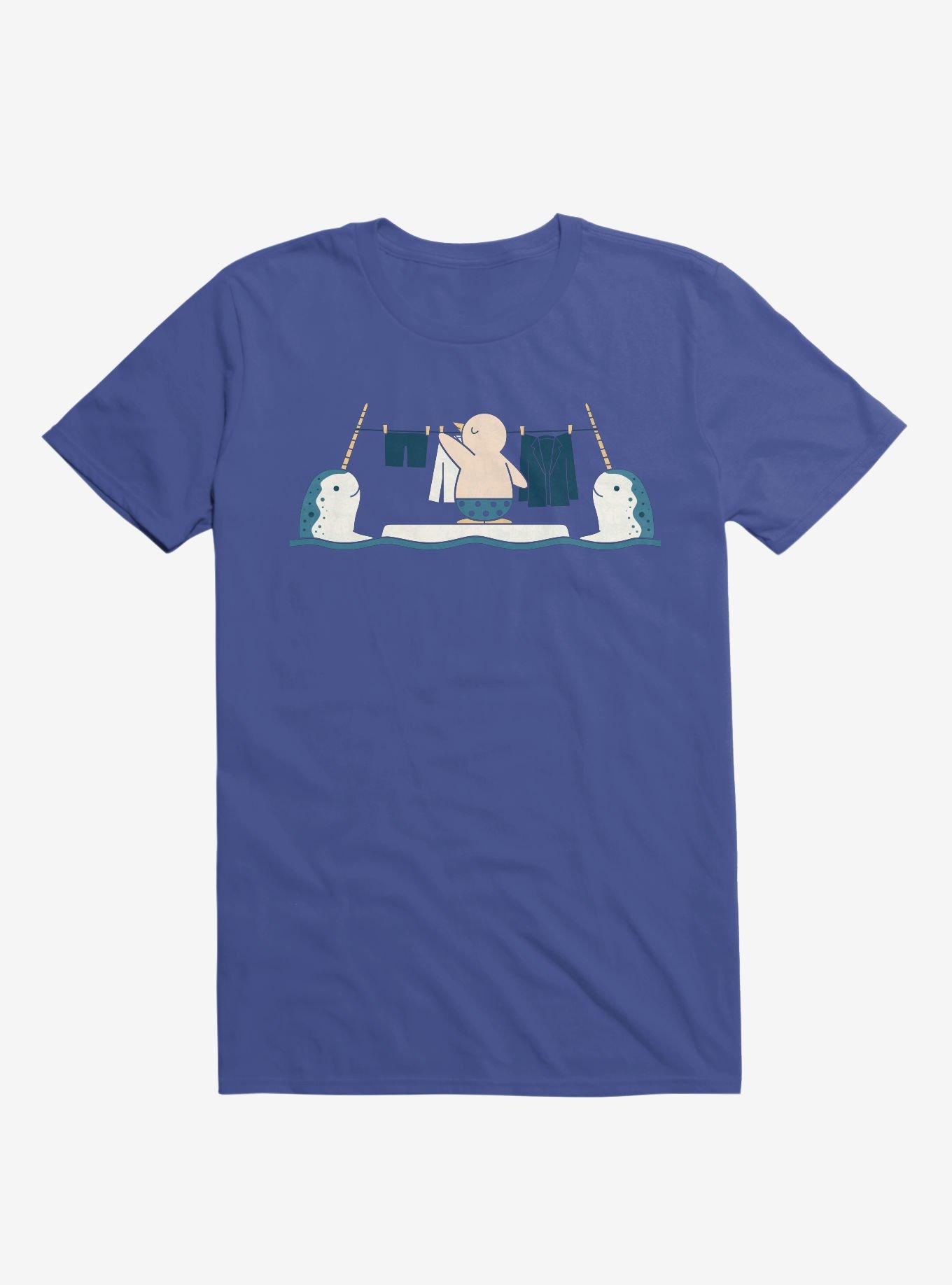 Penguin With Narwhals Laundry Day Royal Blue T-Shirt, , hi-res
