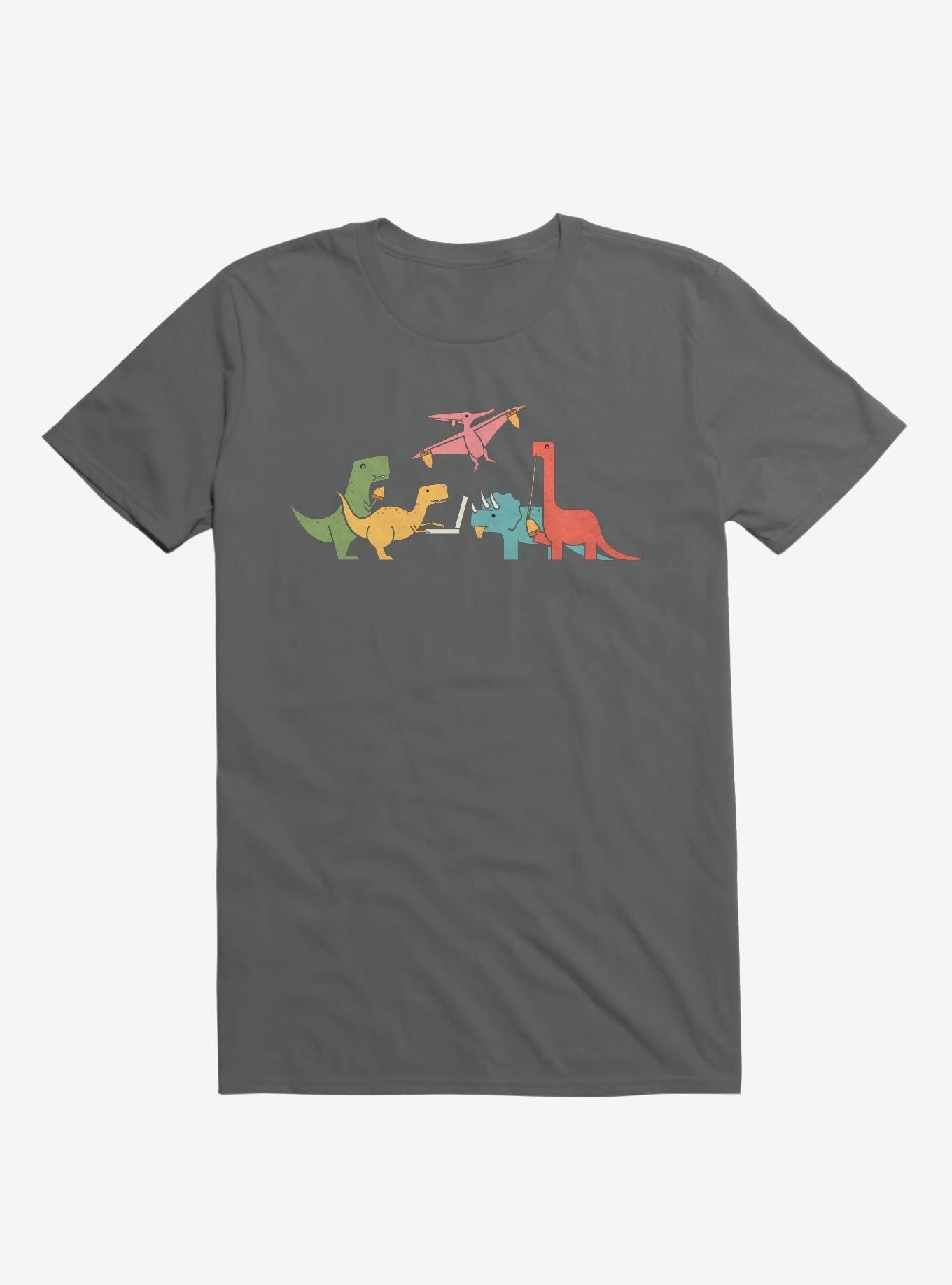 Dinos Eating Pizza Charcoal Grey T-Shirt
