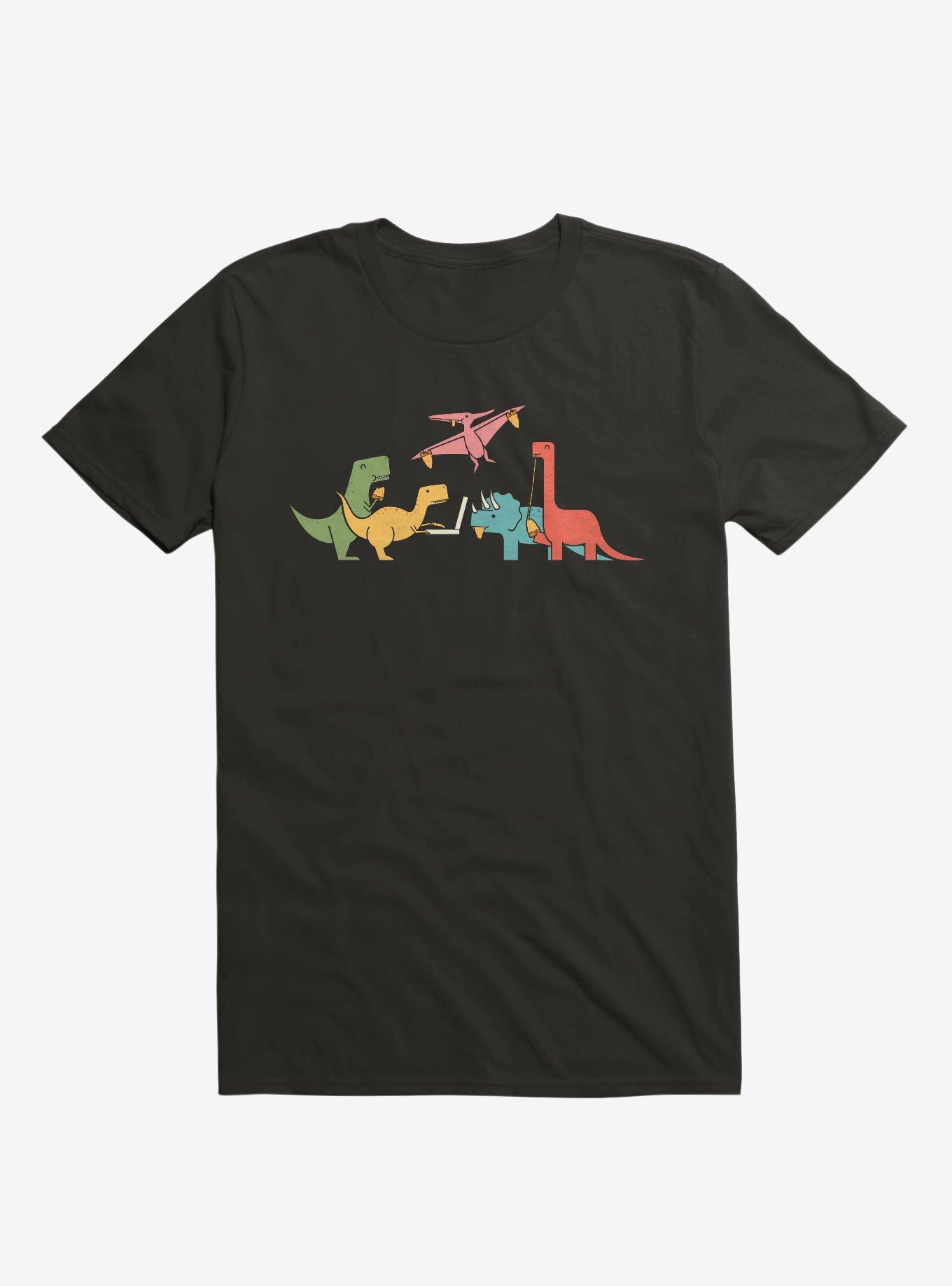 Dinos Eating Pizza Black T-Shirt, , hi-res