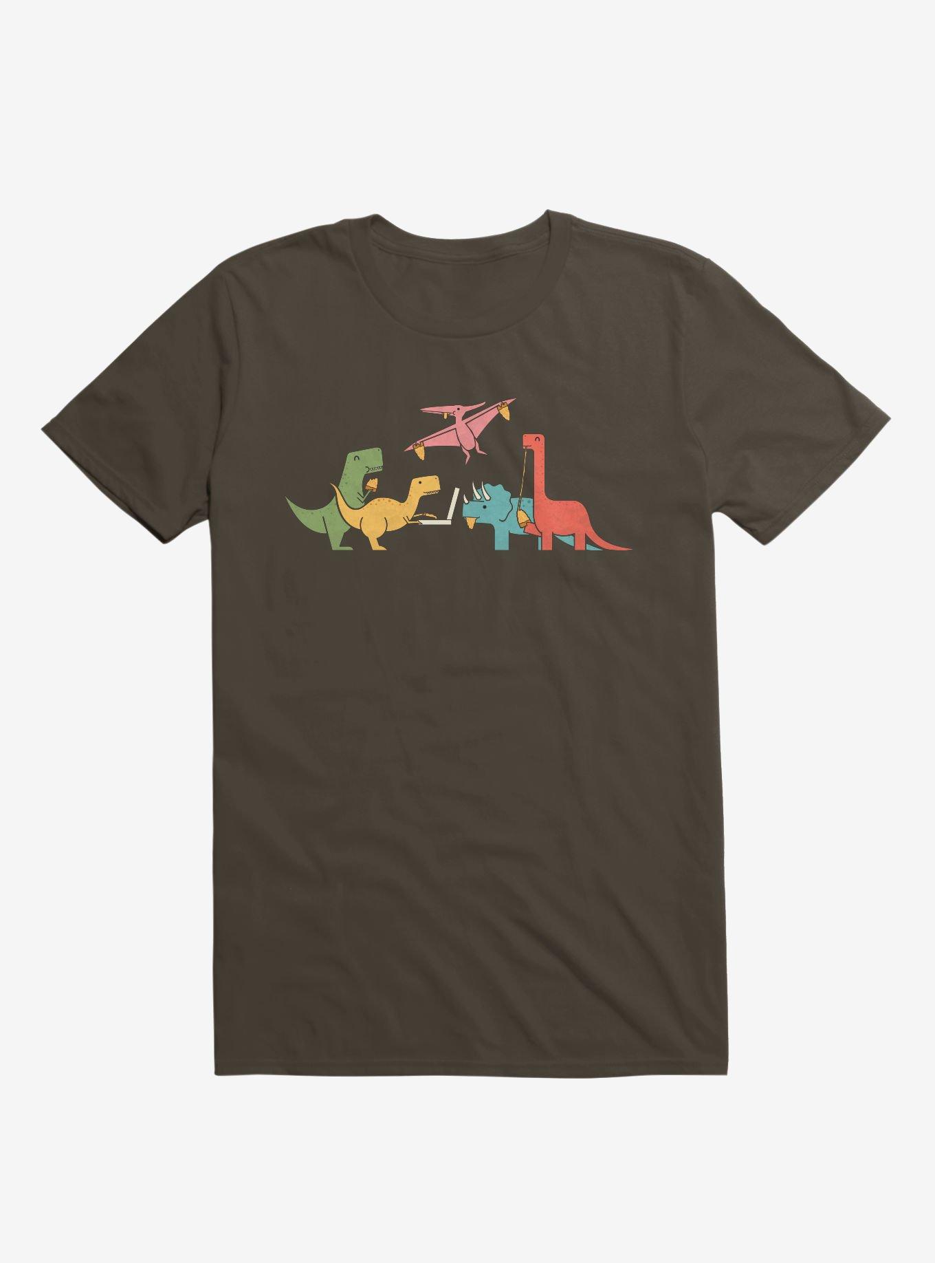 Dinos Eating Pizza Brown T-Shirt, , hi-res