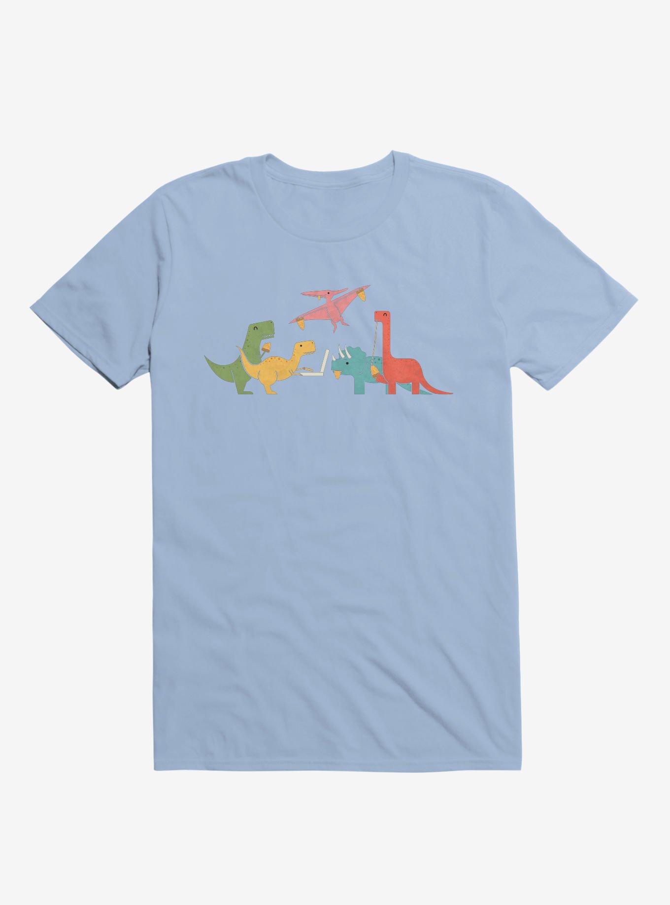 Dinos Eating Pizza Light Blue T-Shirt, , hi-res