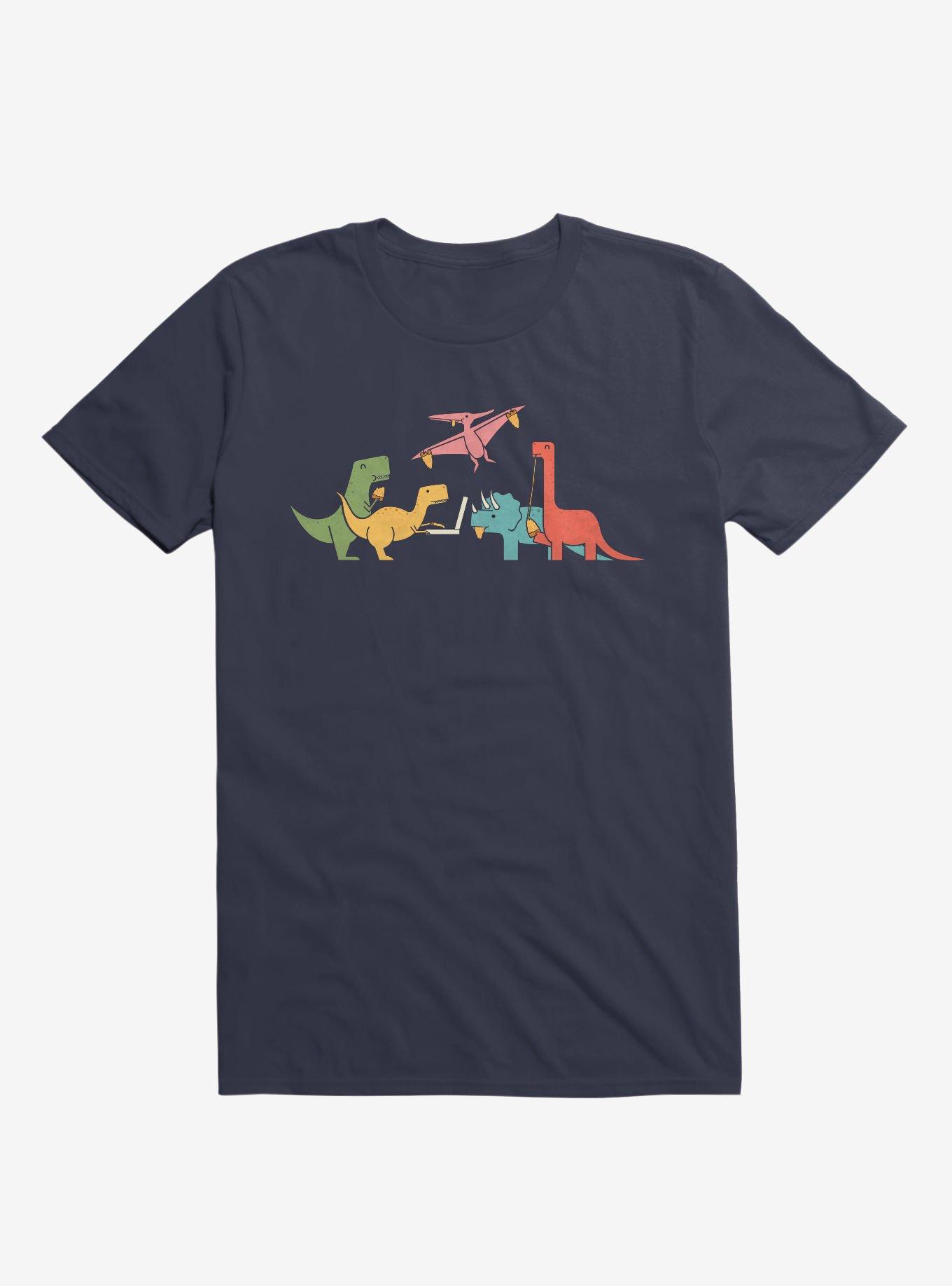 Dinos Eating Pizza Navy Blue T-Shirt, , hi-res