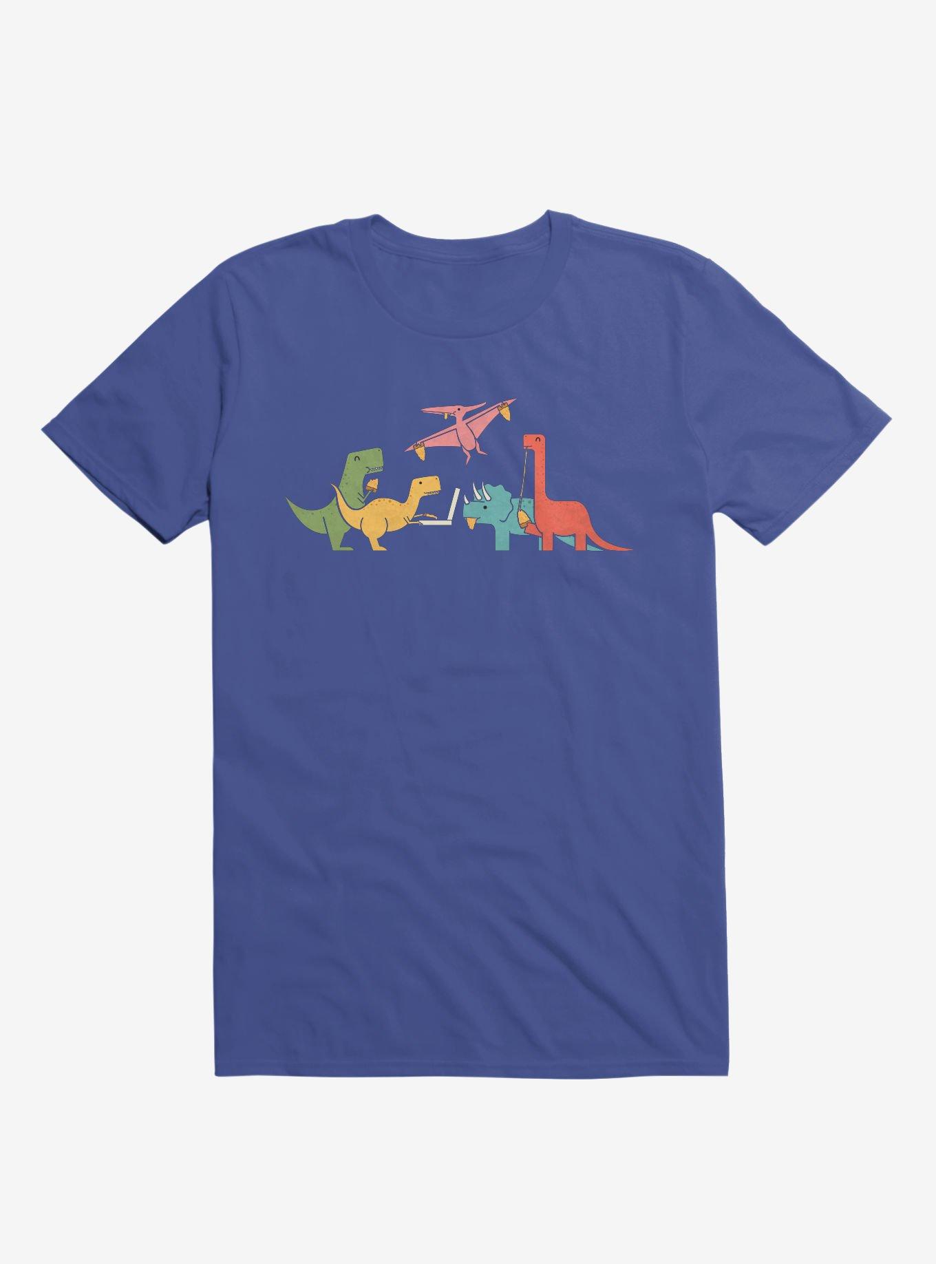 Dinos Eating Pizza Royal Blue T-Shirt