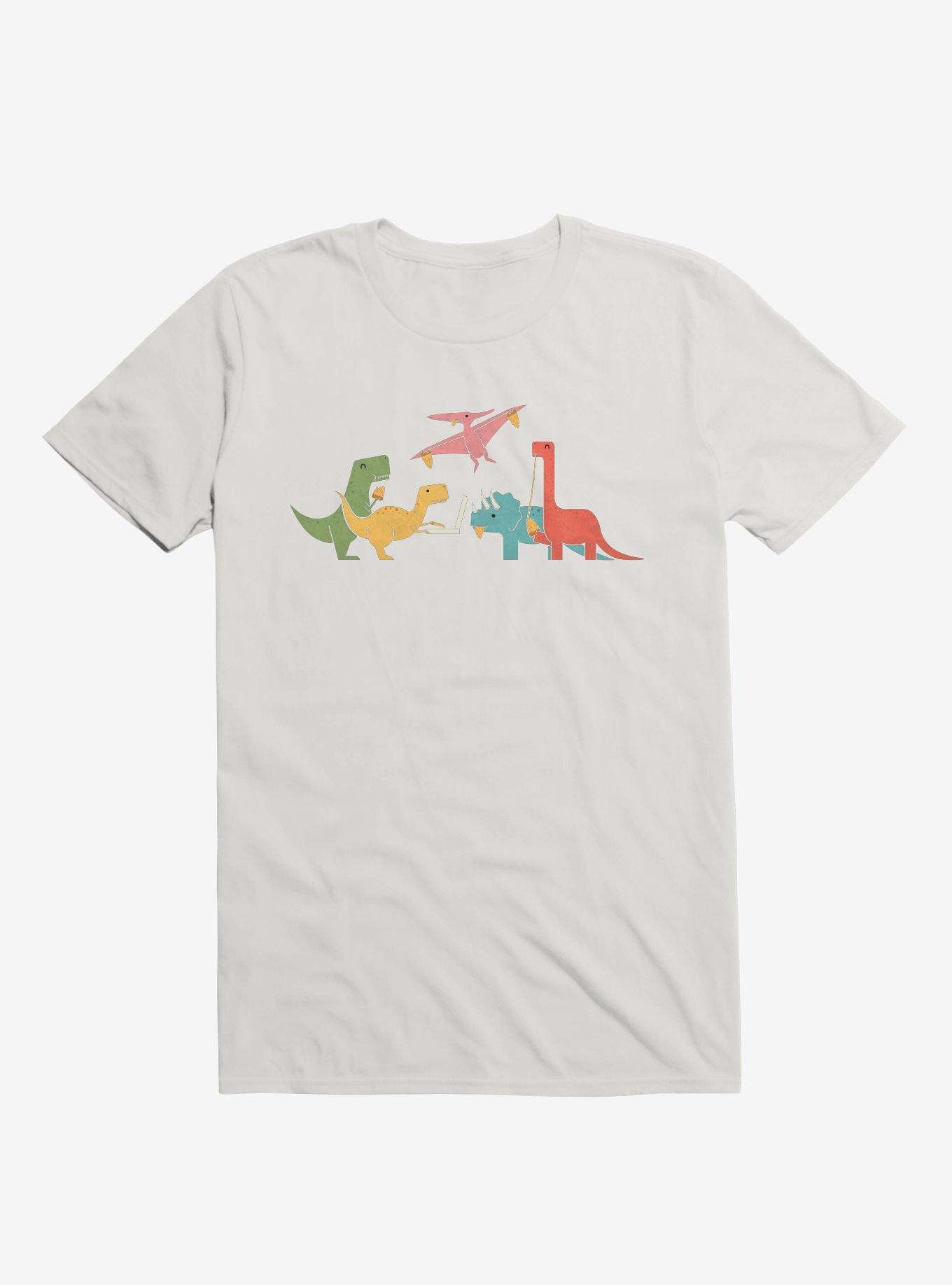 Dinos Eating Pizza White T-Shirt, , hi-res