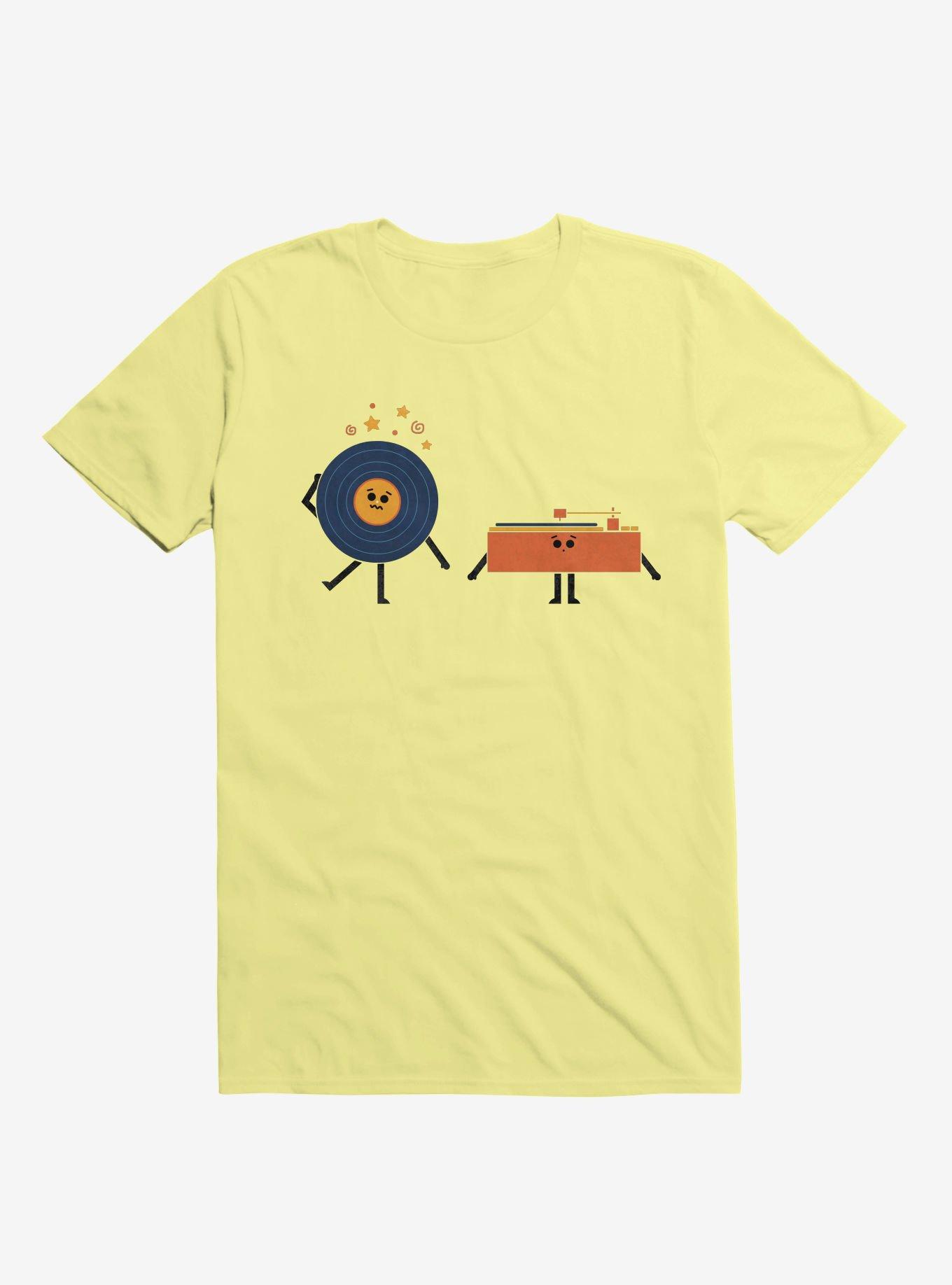 THRDLESS Dizzy Record With Record Player Corn Silk Yellow T-Shirt