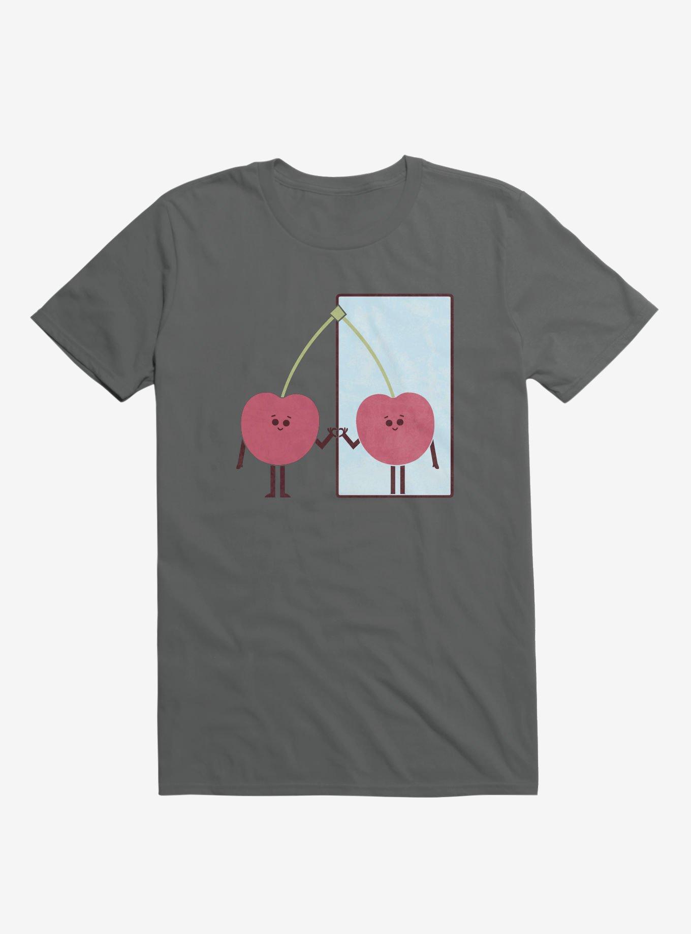 Love Yourself Cherry Looking In Mirror Charcoal Grey   T-Shirt, CHARCOAL, hi-res
