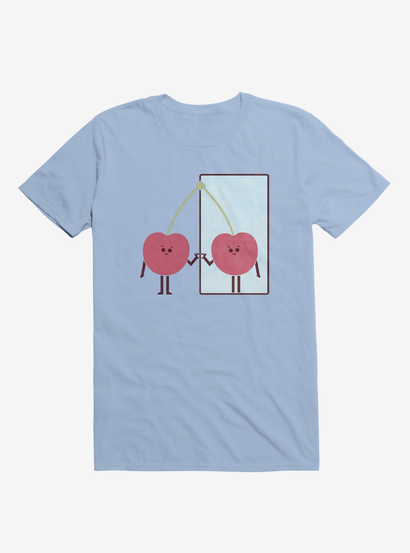 Love Yourself Cherry Looking In Mirror Light Blue T-Shirt, LIGHT BLUE, hi-res