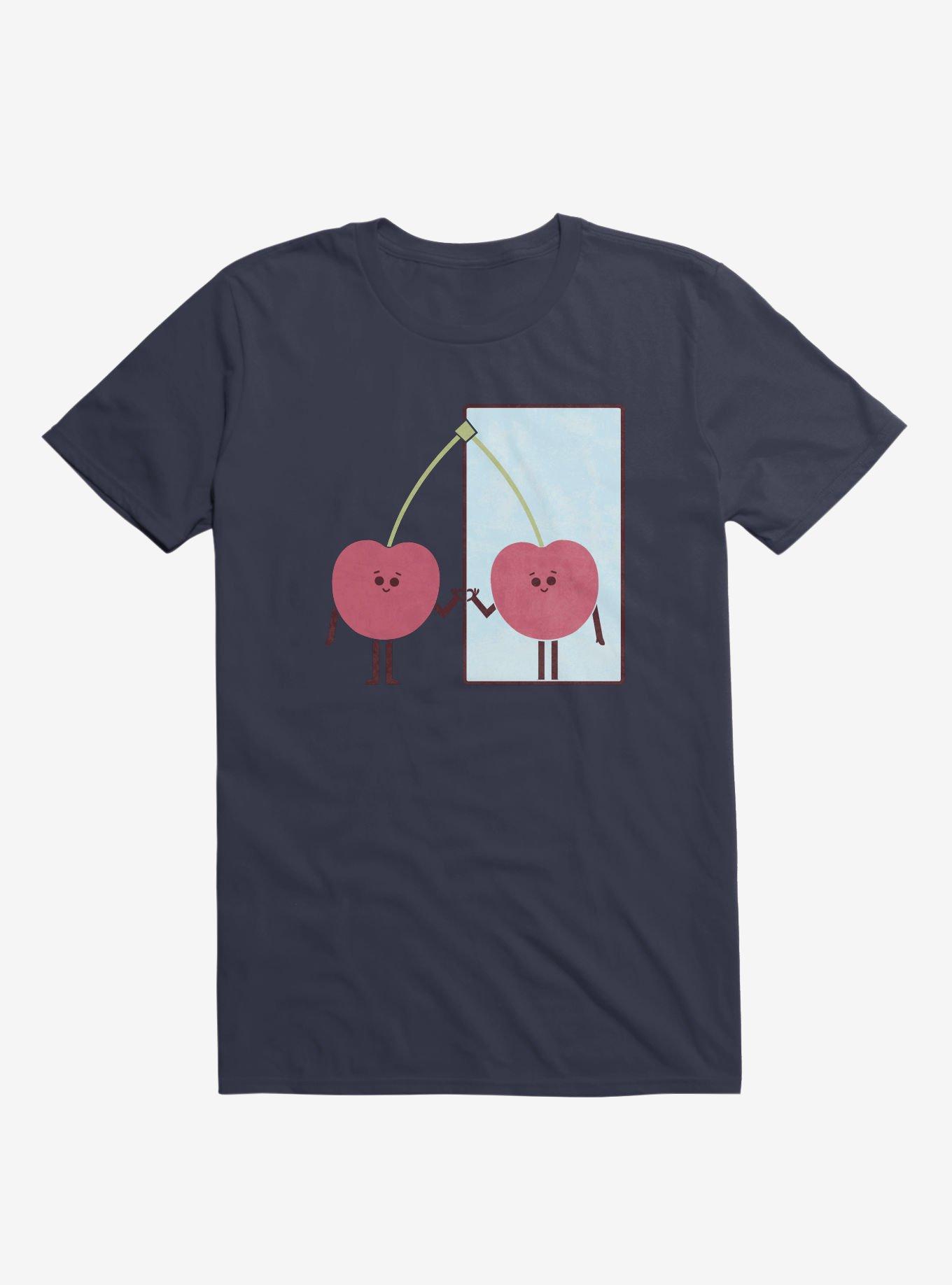 Love Yourself Cherry Looking In Mirror Navy Blue T-Shirt, NAVY, hi-res