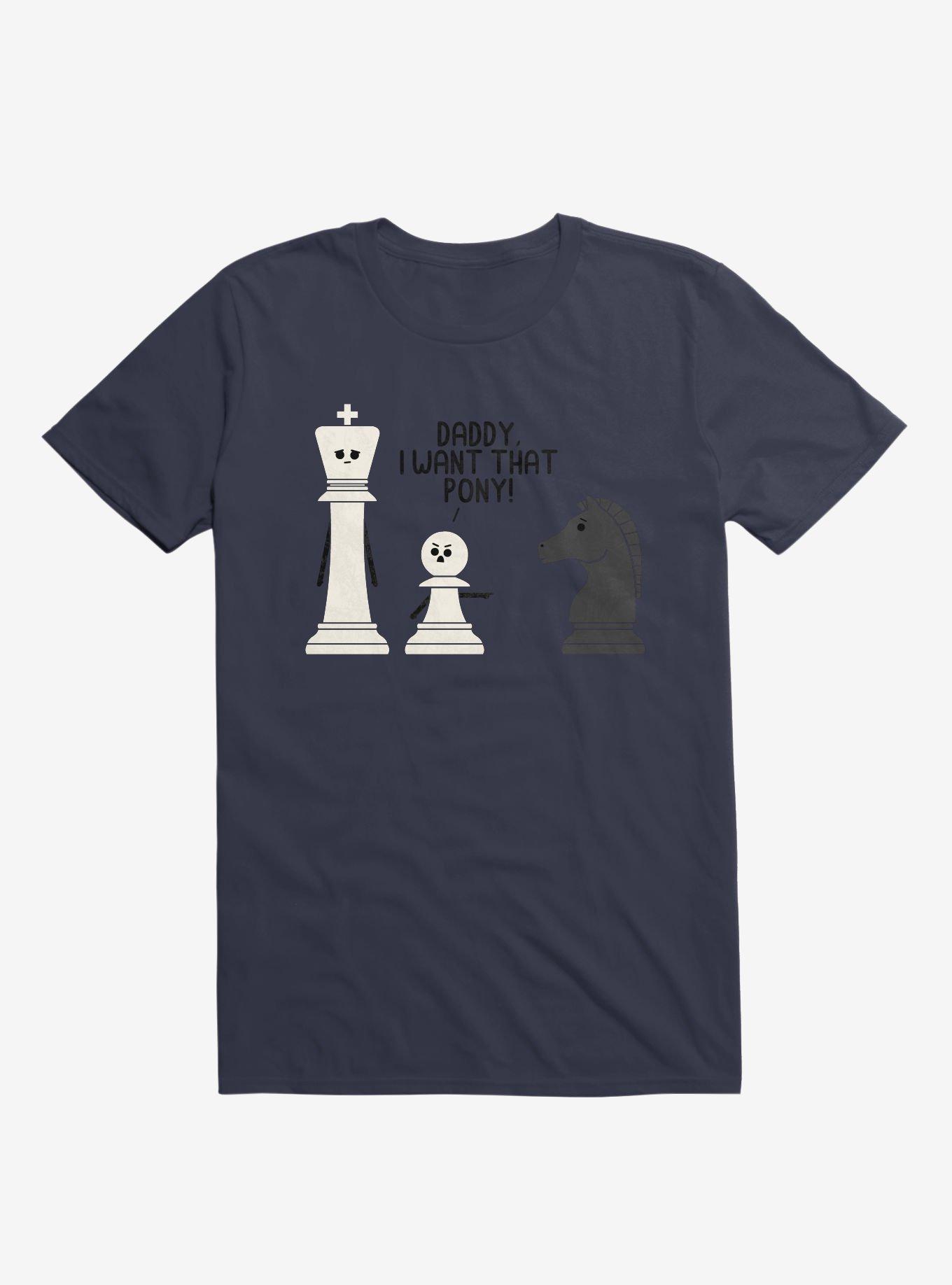 Daddy, I Want That Pony! Chess Pieces Navy Blue T-Shirt, NAVY, hi-res