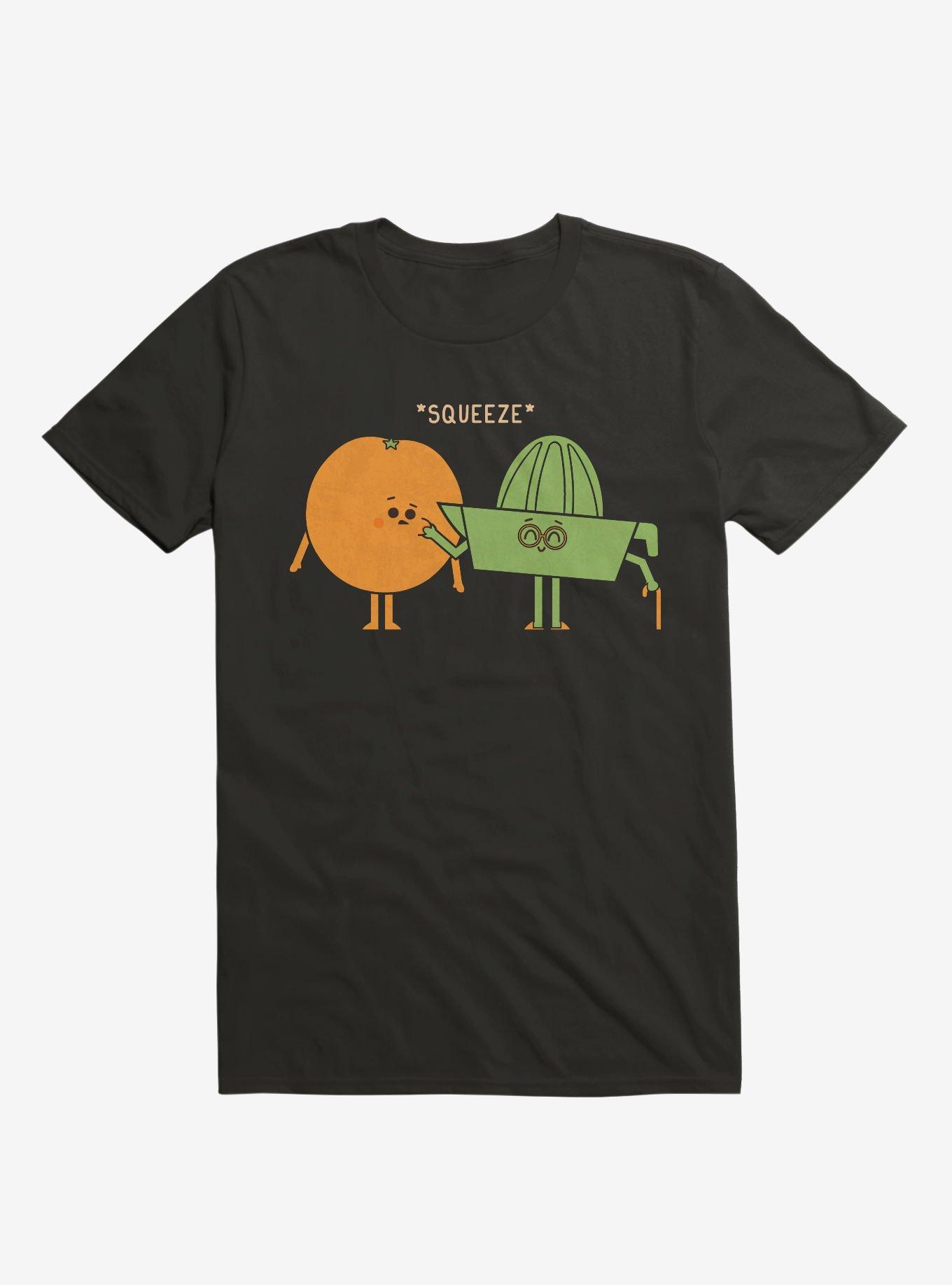 Squeeze Juicer Squeezing Orange Black T-Shirt, BLACK, hi-res