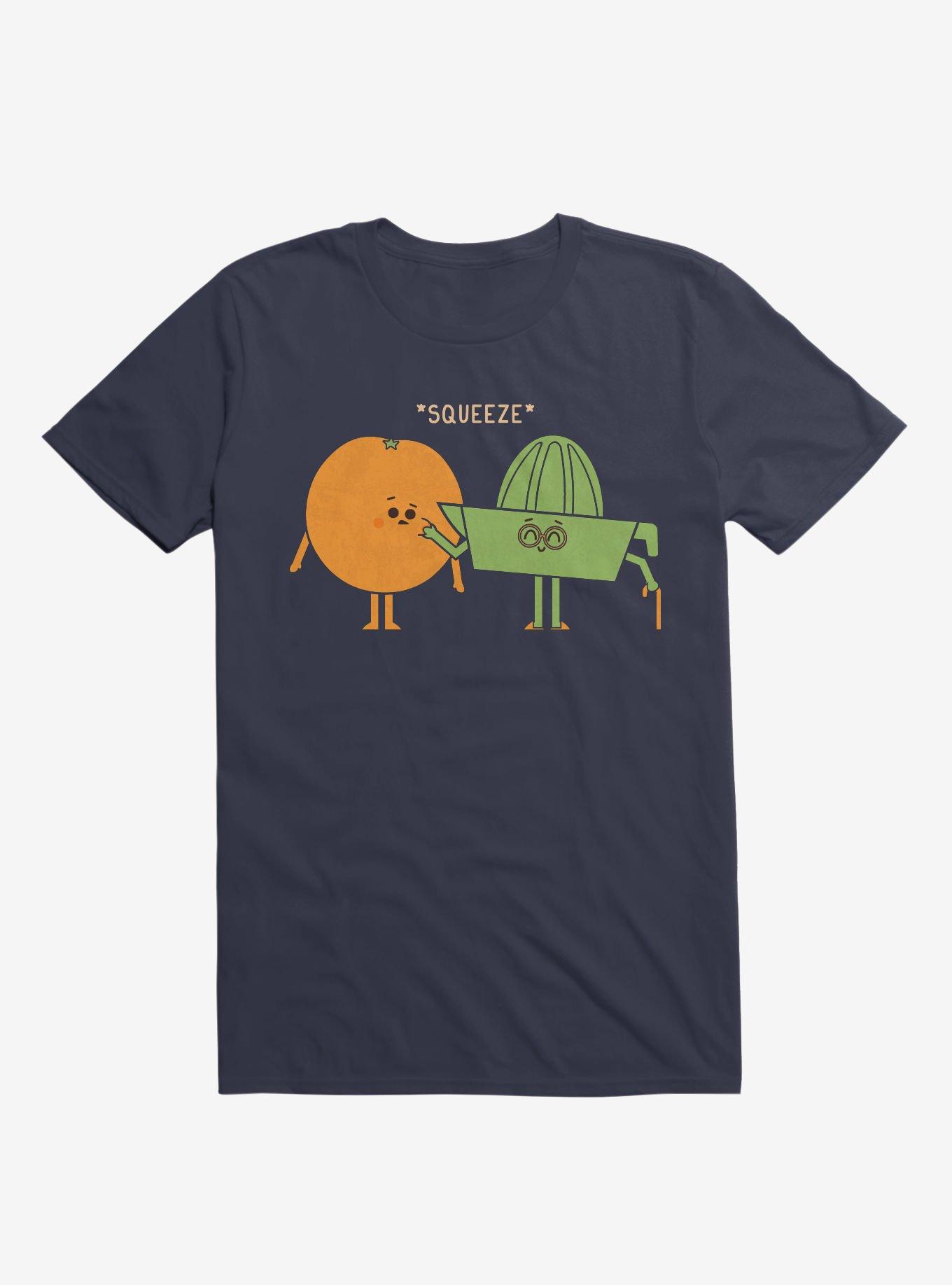 Squeeze Juicer Squeezing Orange Navy Blue T-Shirt, NAVY, hi-res