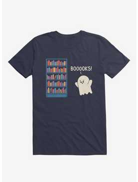 Booooks! Ghost Book Library Lover Navy Blue T-Shirt, , hi-res
