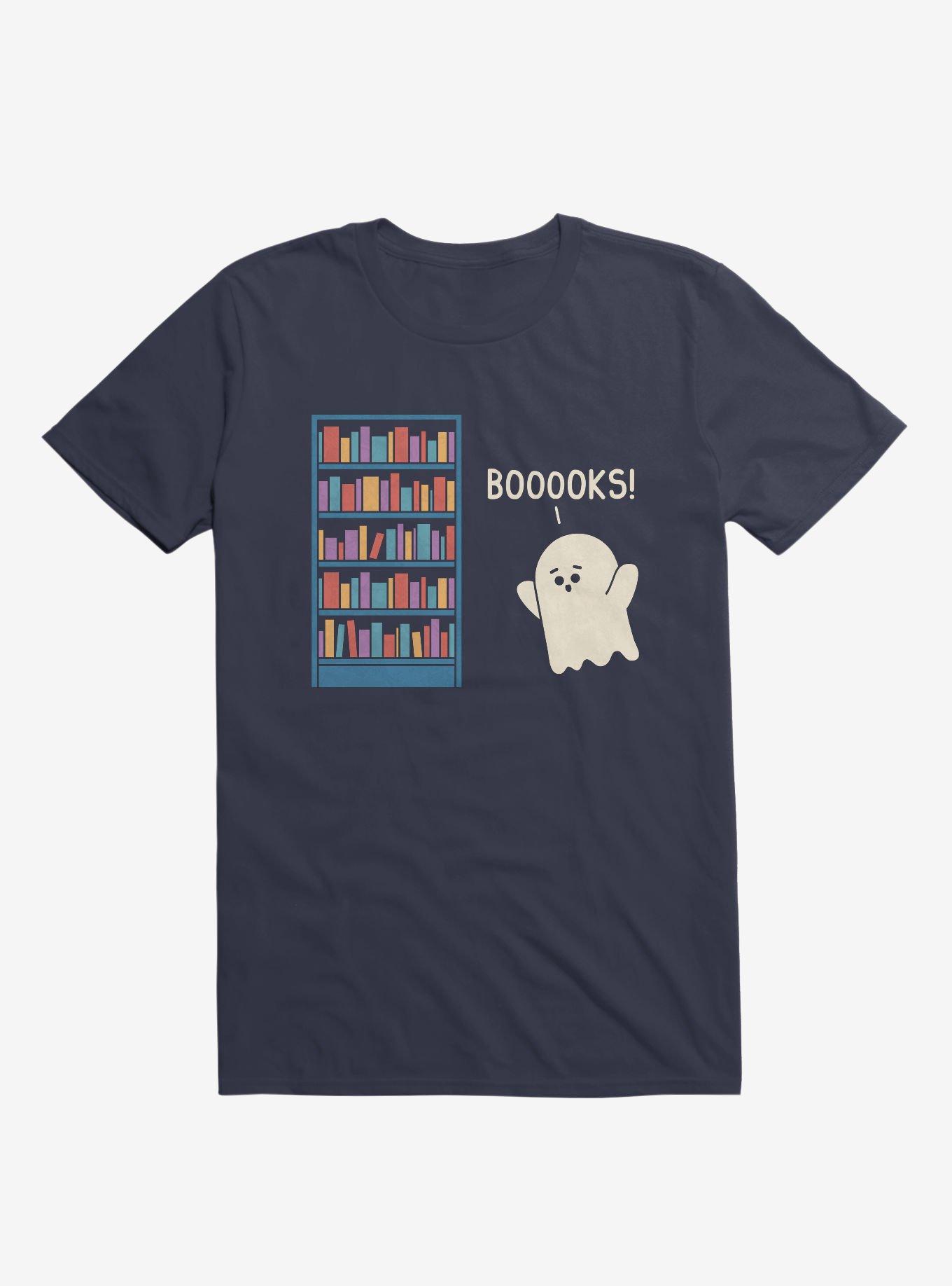 Booooks! Ghost Book Library Lover Navy Blue T-Shirt, , hi-res