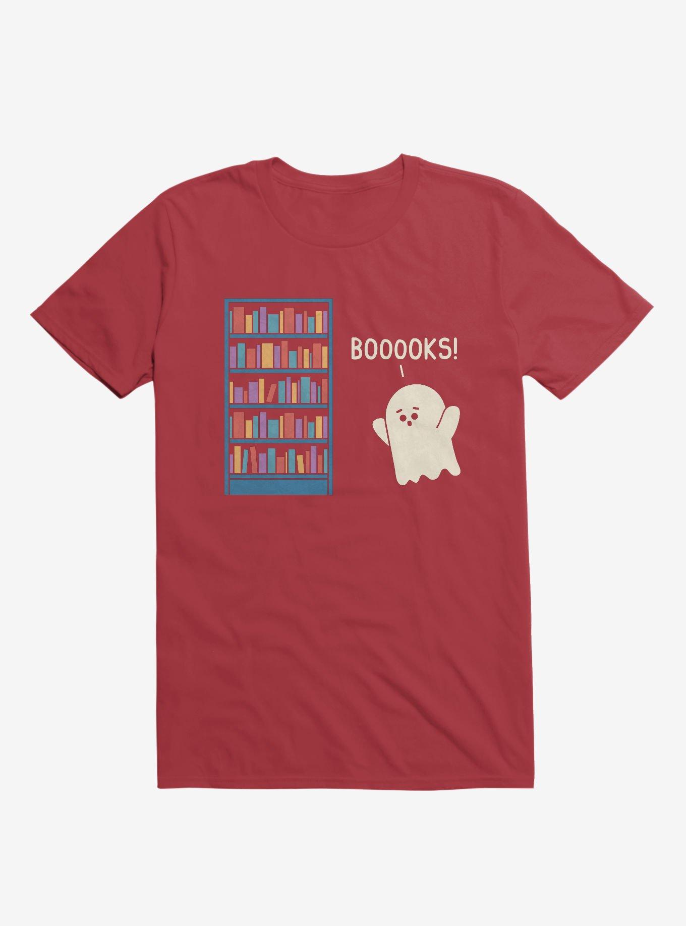 Booooks! Ghost Book Library Lover Red T-Shirt, RED, hi-res