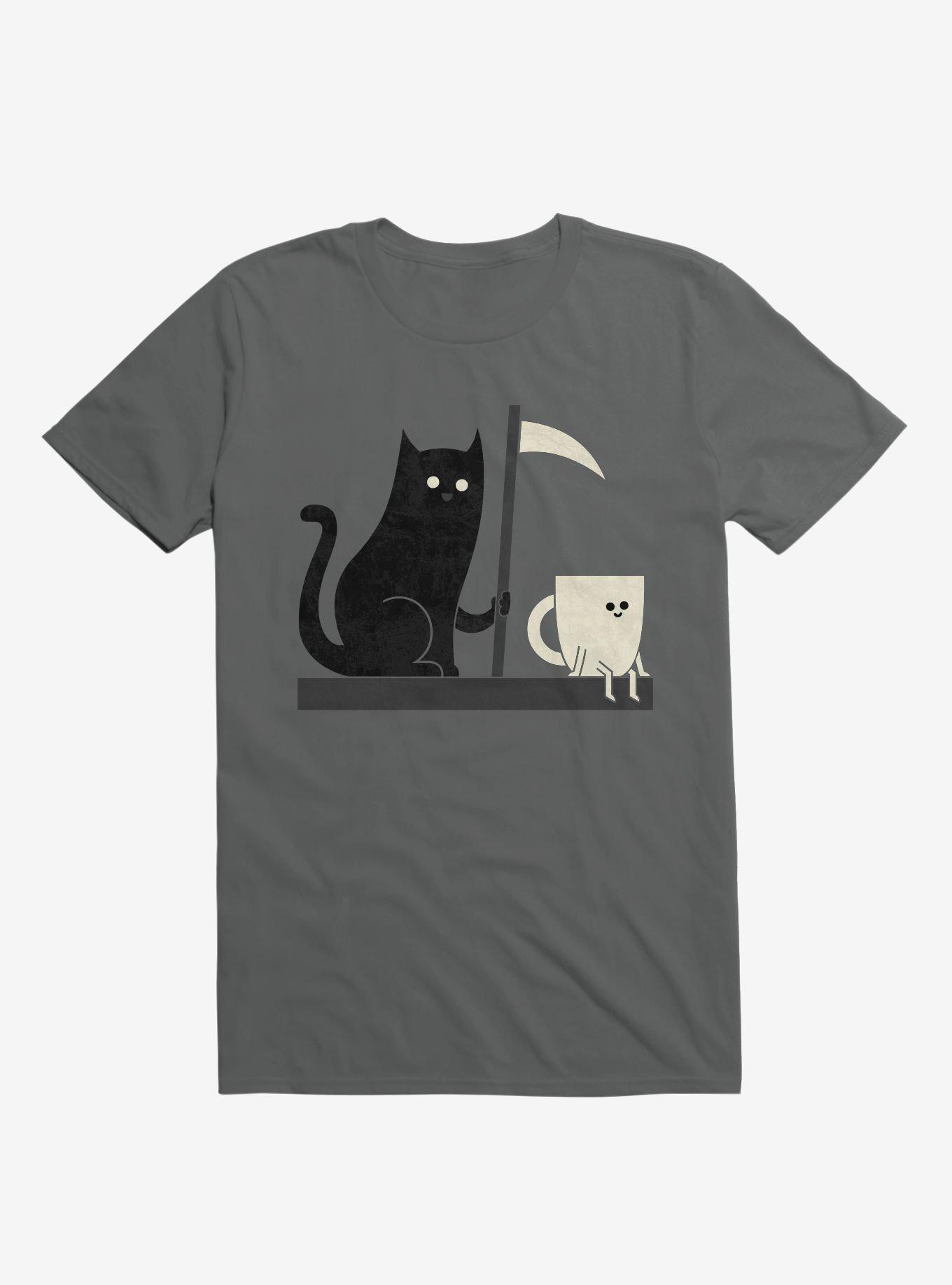 Impending Doom Cat Vs. Cup Charcoal Grey T-Shirt, CHARCOAL, hi-res