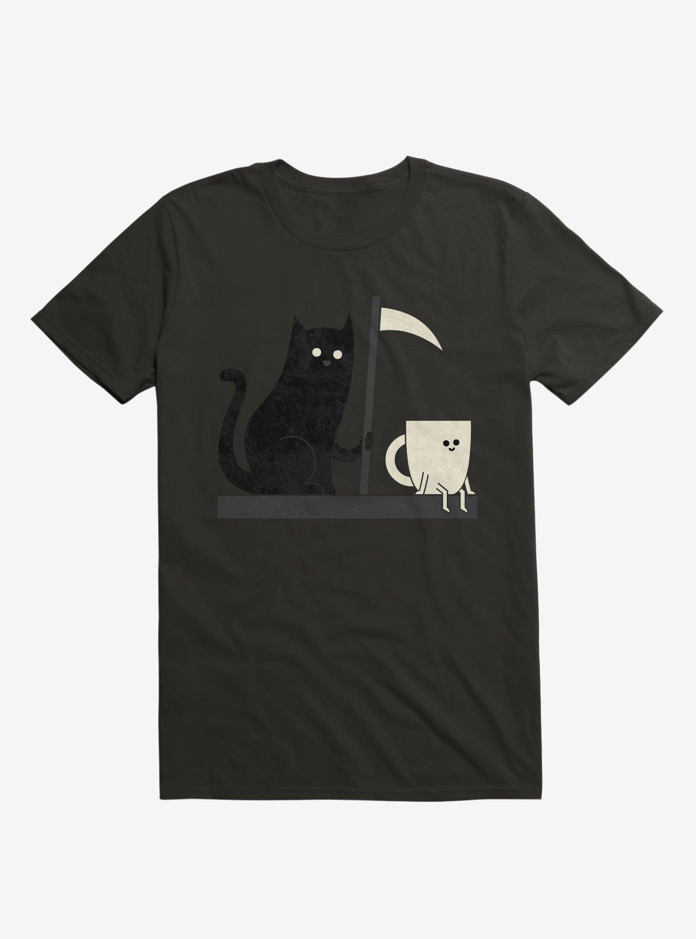 Impending Doom Cat Vs. Cup Black T-Shirt, BLACK, hi-res