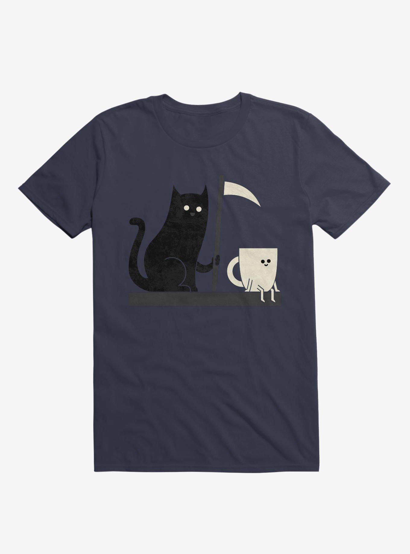 Impending Doom Cat Vs. Cup Navy Blue T-Shirt, NAVY, hi-res