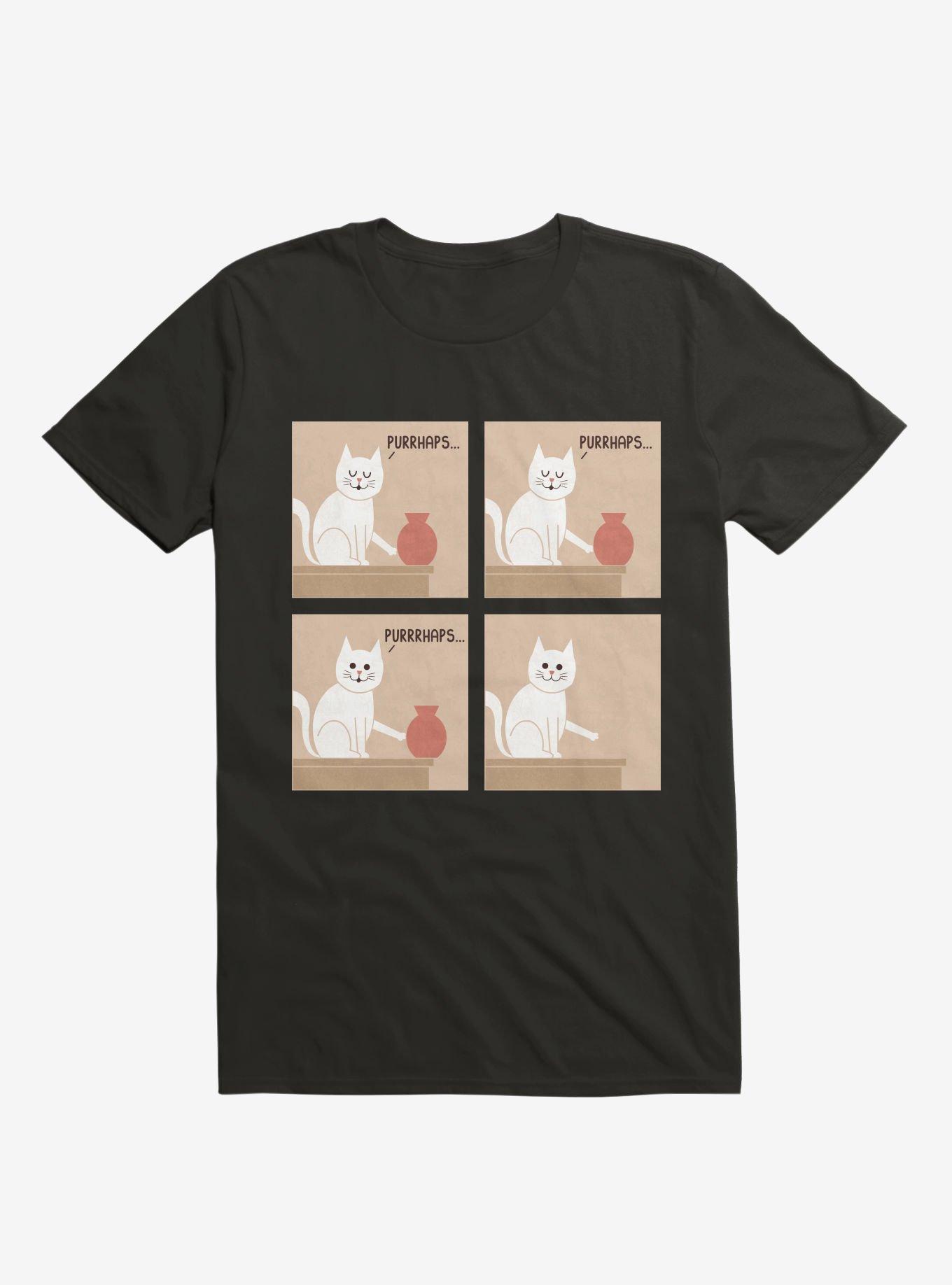 Purrhaps... Mischievous Cat Black T-Shirt, BLACK, hi-res