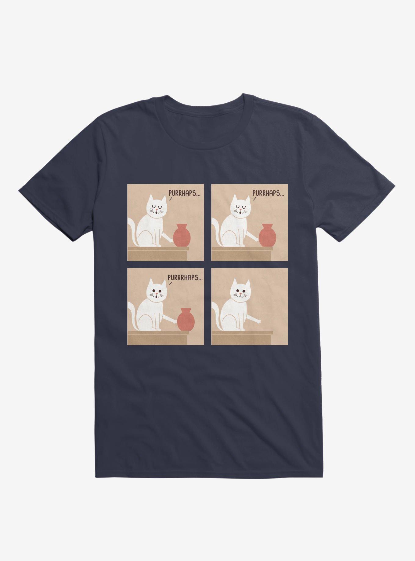 Purrhaps... Mischievous Cat Navy Blue T-Shirt, NAVY, hi-res
