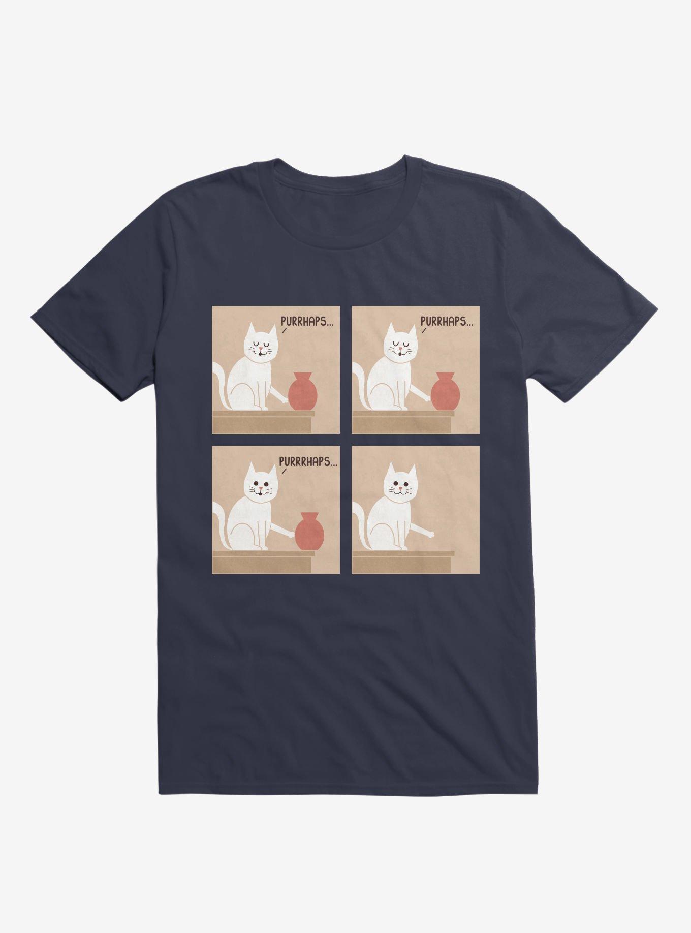 Purrhaps... Mischievous Cat Navy Blue T-Shirt, , hi-res