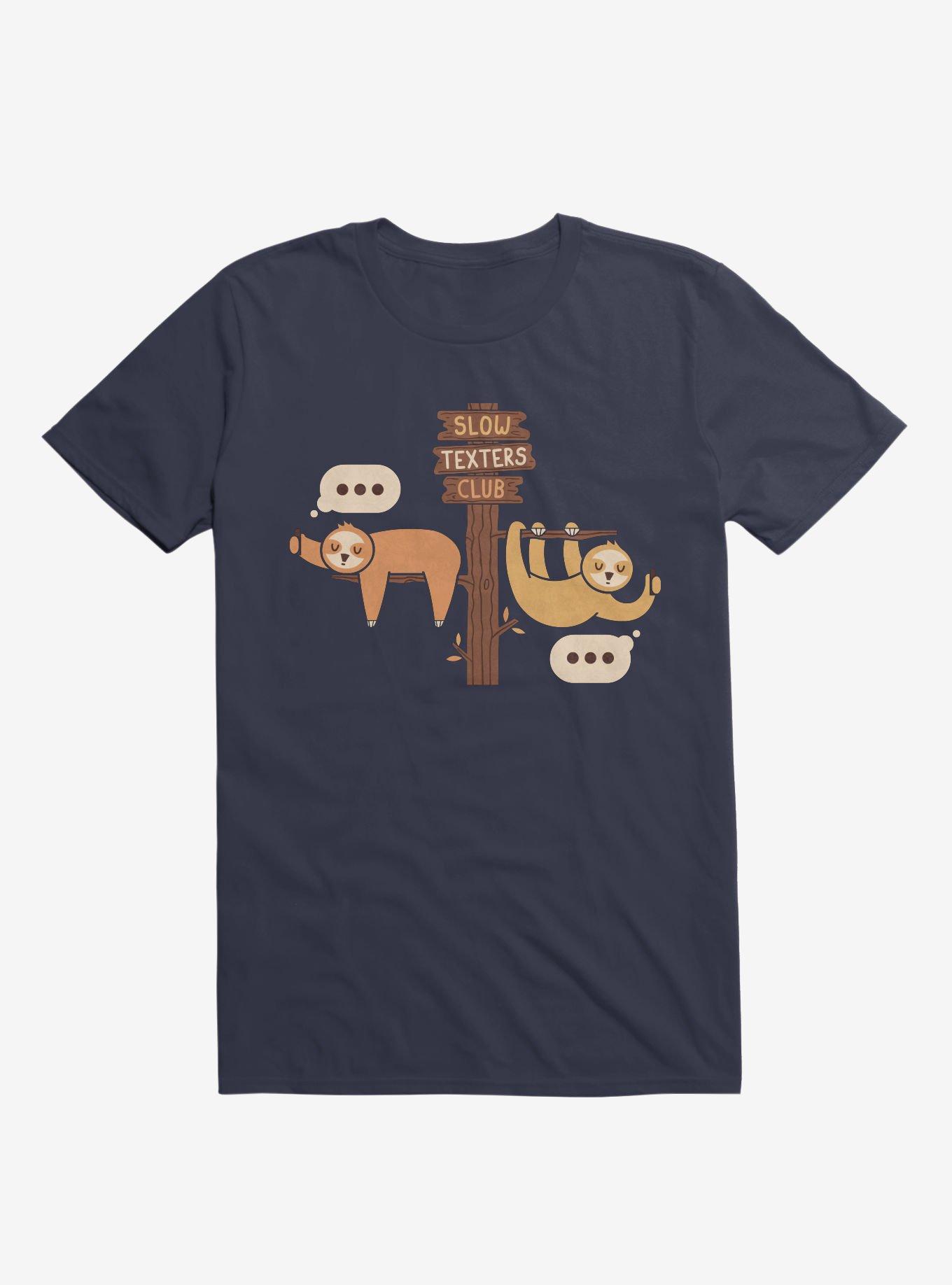 Sloths Slow Texters Club Navy Blue T-Shirt, NAVY, hi-res