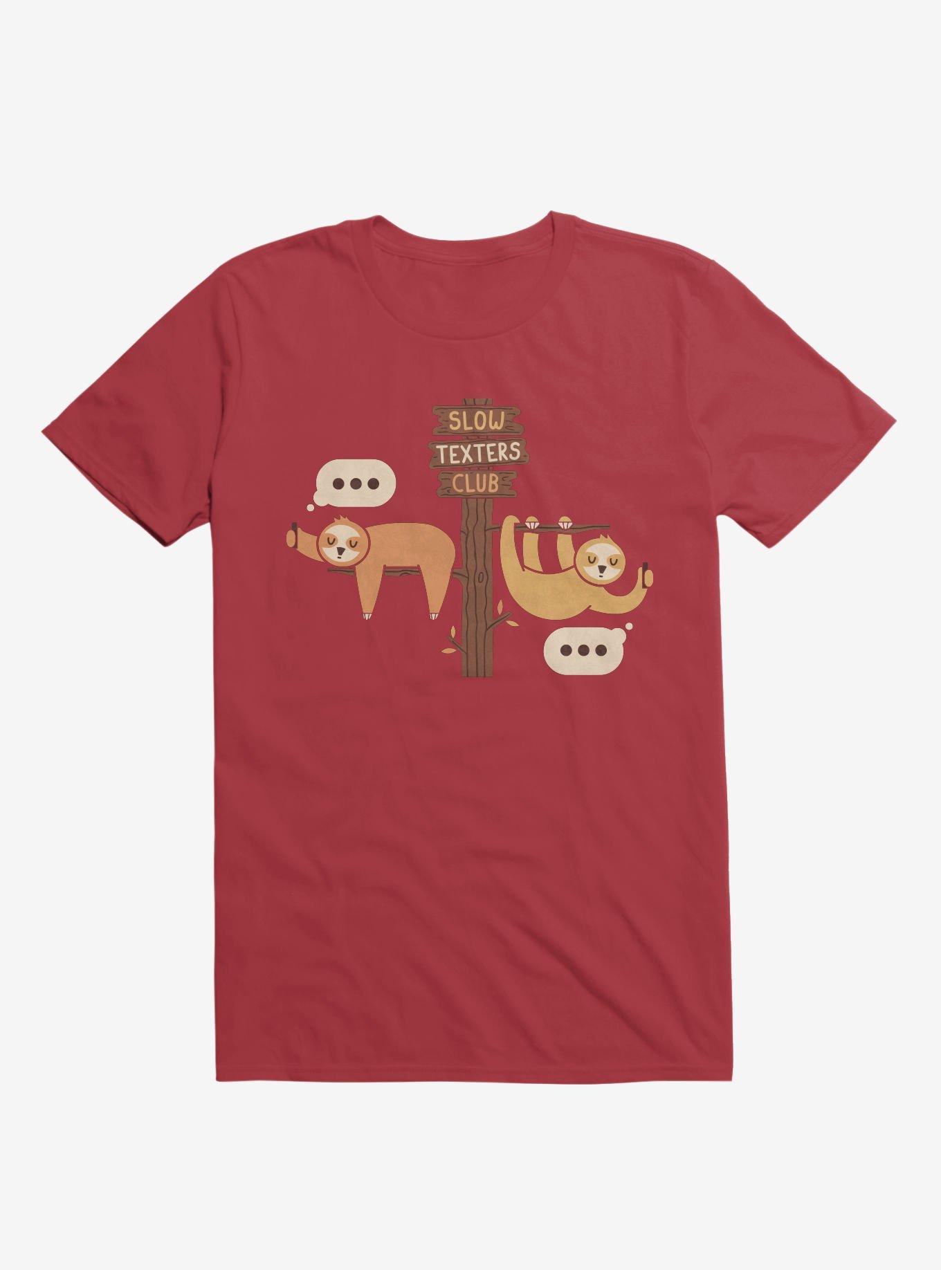 Sloths Slow Texters Club Red T-Shirt, RED, hi-res