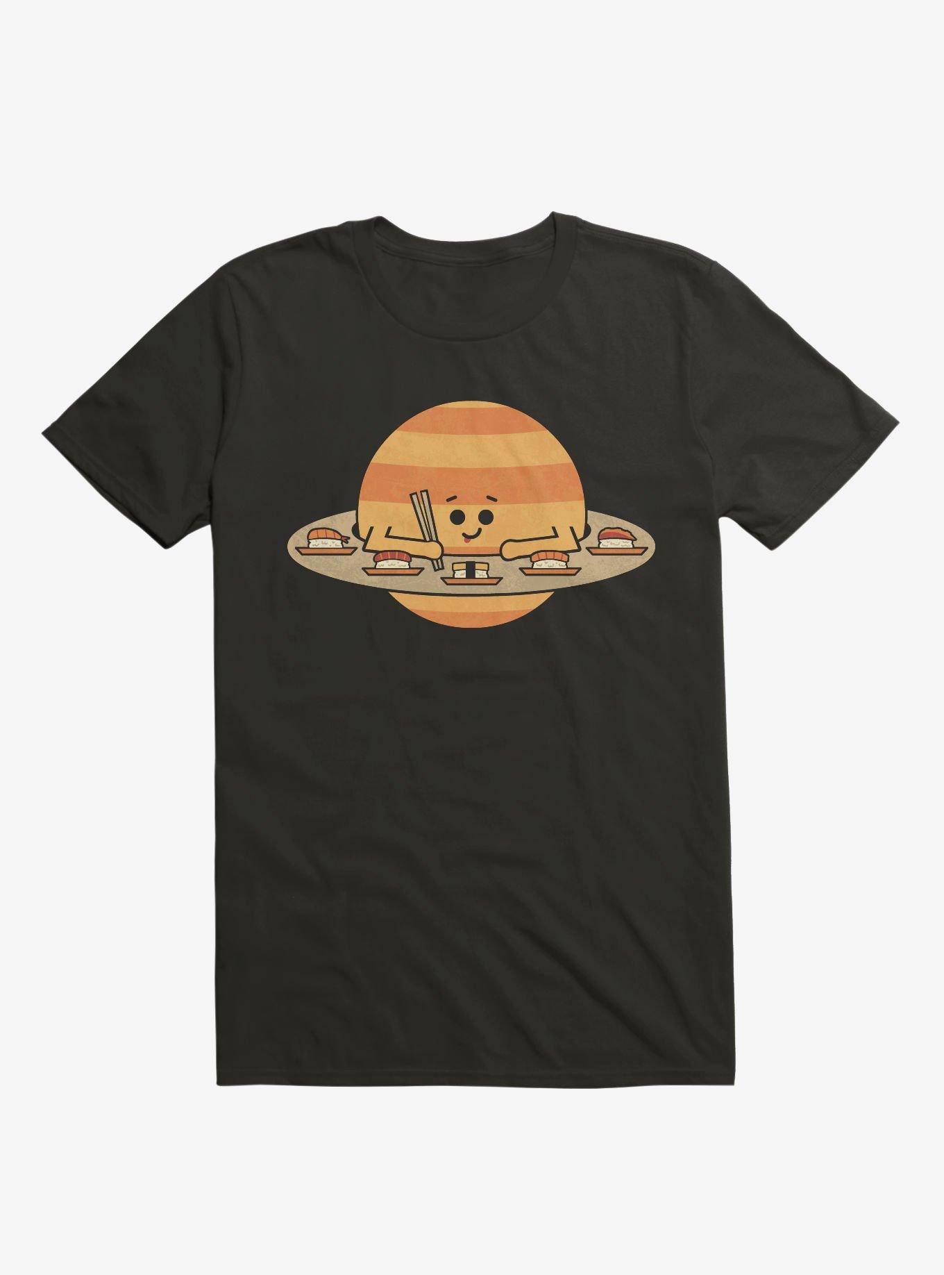 Saturn Eating Sushi Black T-Shirt, BLACK, hi-res