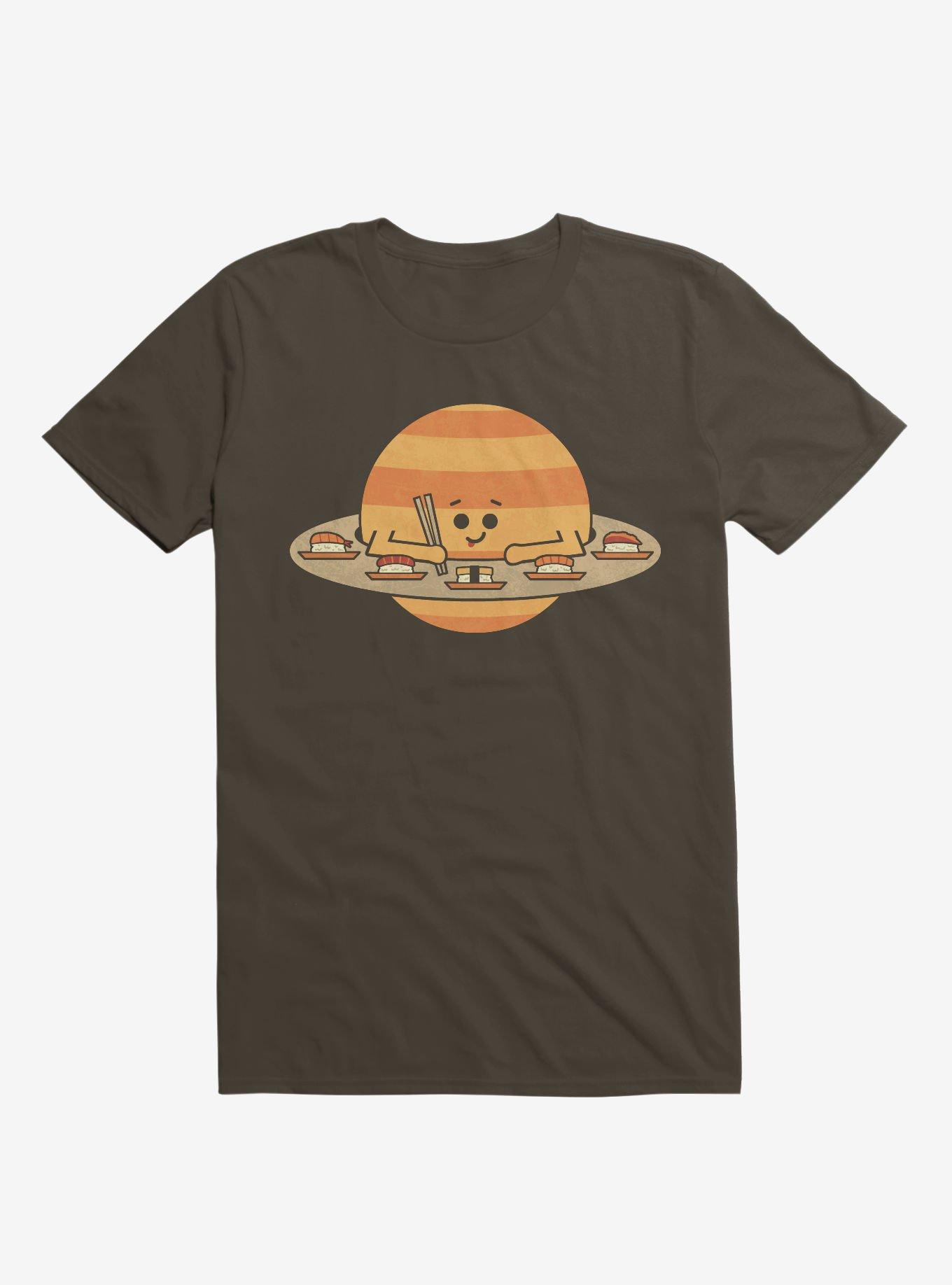 Saturn Eating Sushi Brown T-Shirt, BROWN, hi-res