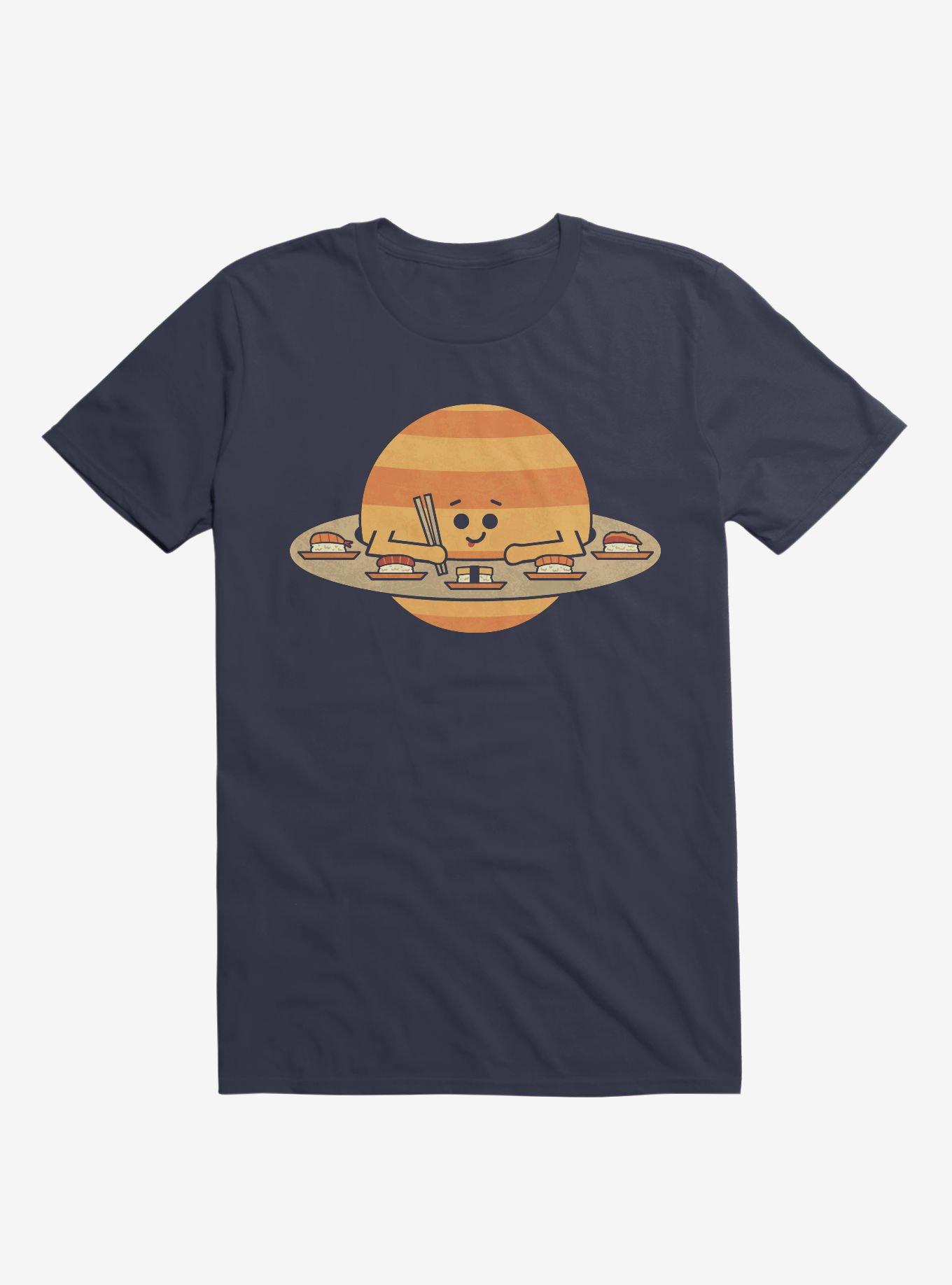 Saturn Eating Sushi Navy Blue T-Shirt, NAVY, hi-res