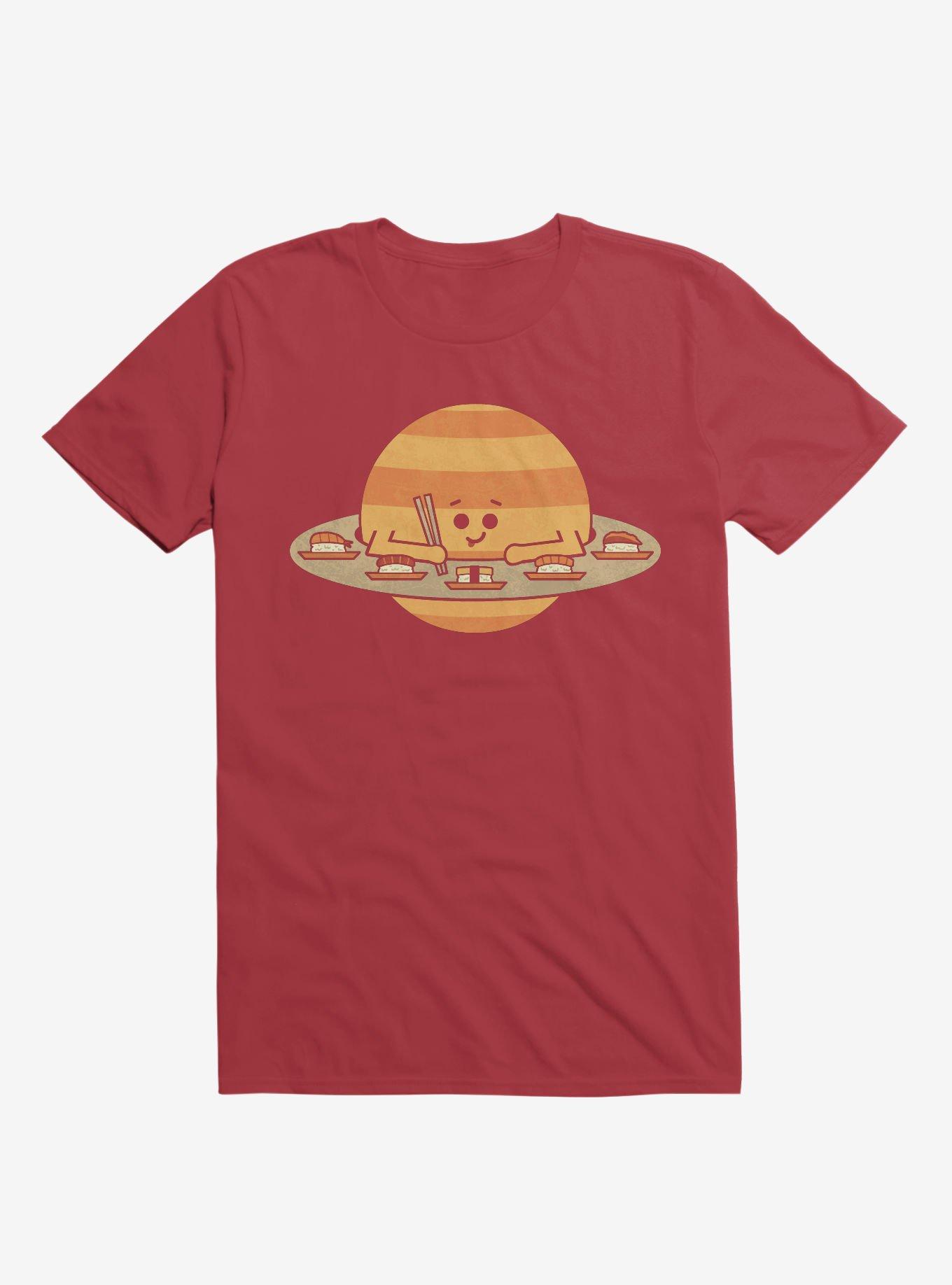 Saturn Eating Sushi Red T-Shirt, RED, hi-res