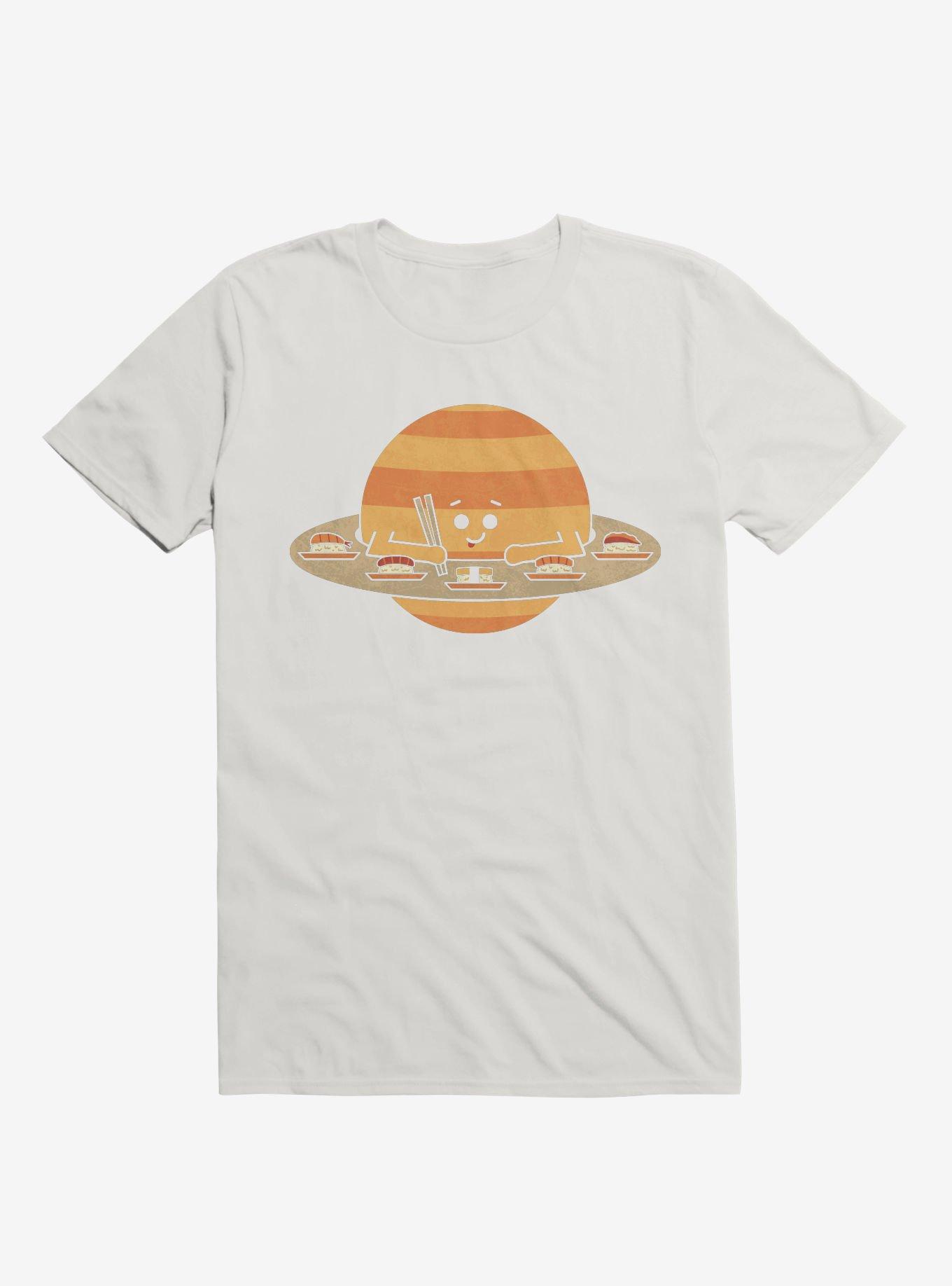 Saturn Eating Sushi White T-Shirt, WHITE, hi-res