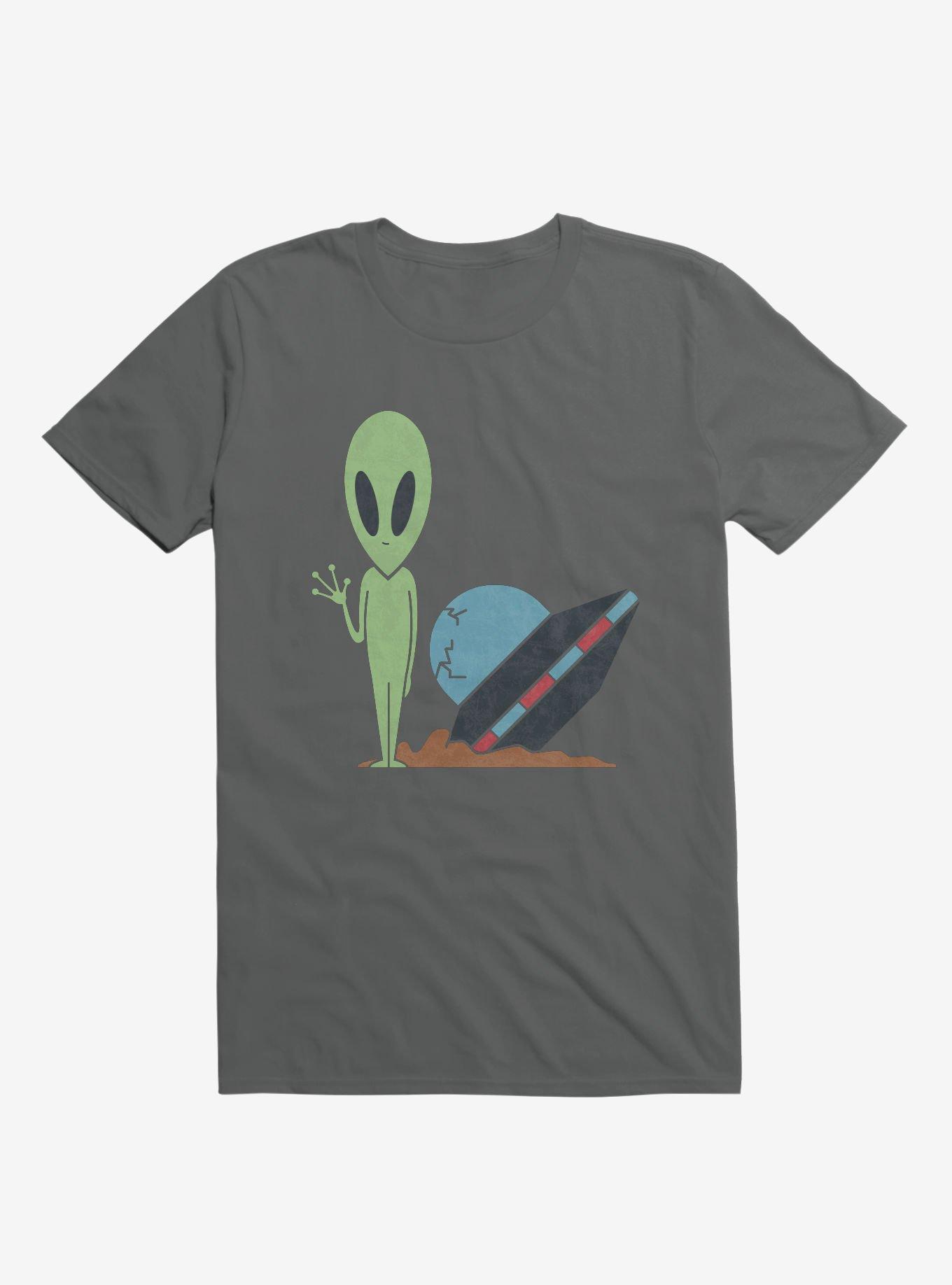 Alien UFO Crash Charcoal Grey T-Shirt, CHARCOAL, hi-res