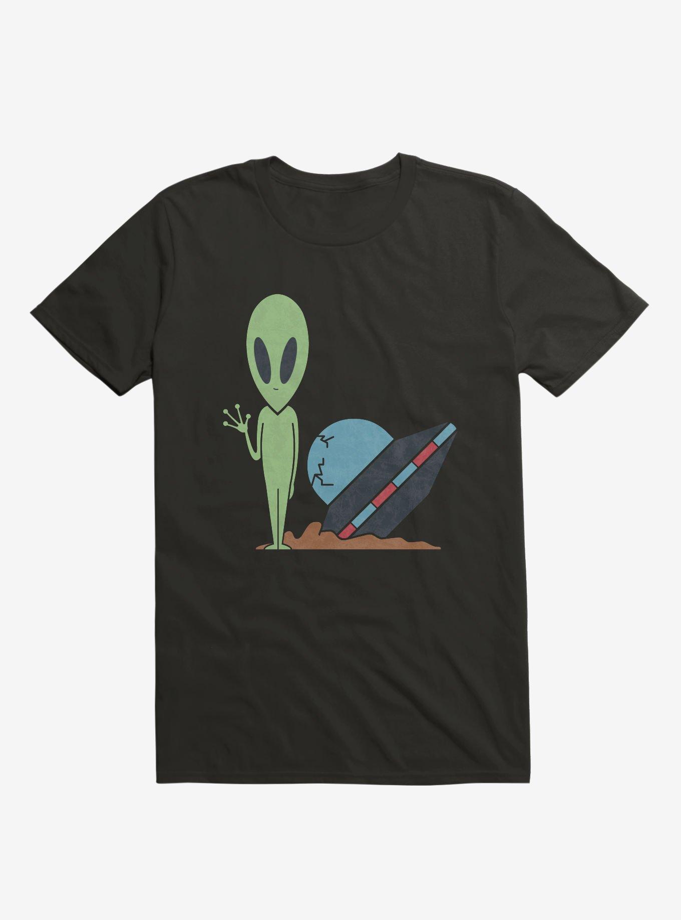 Alien UFO Crash Black T-Shirt, BLACK, hi-res