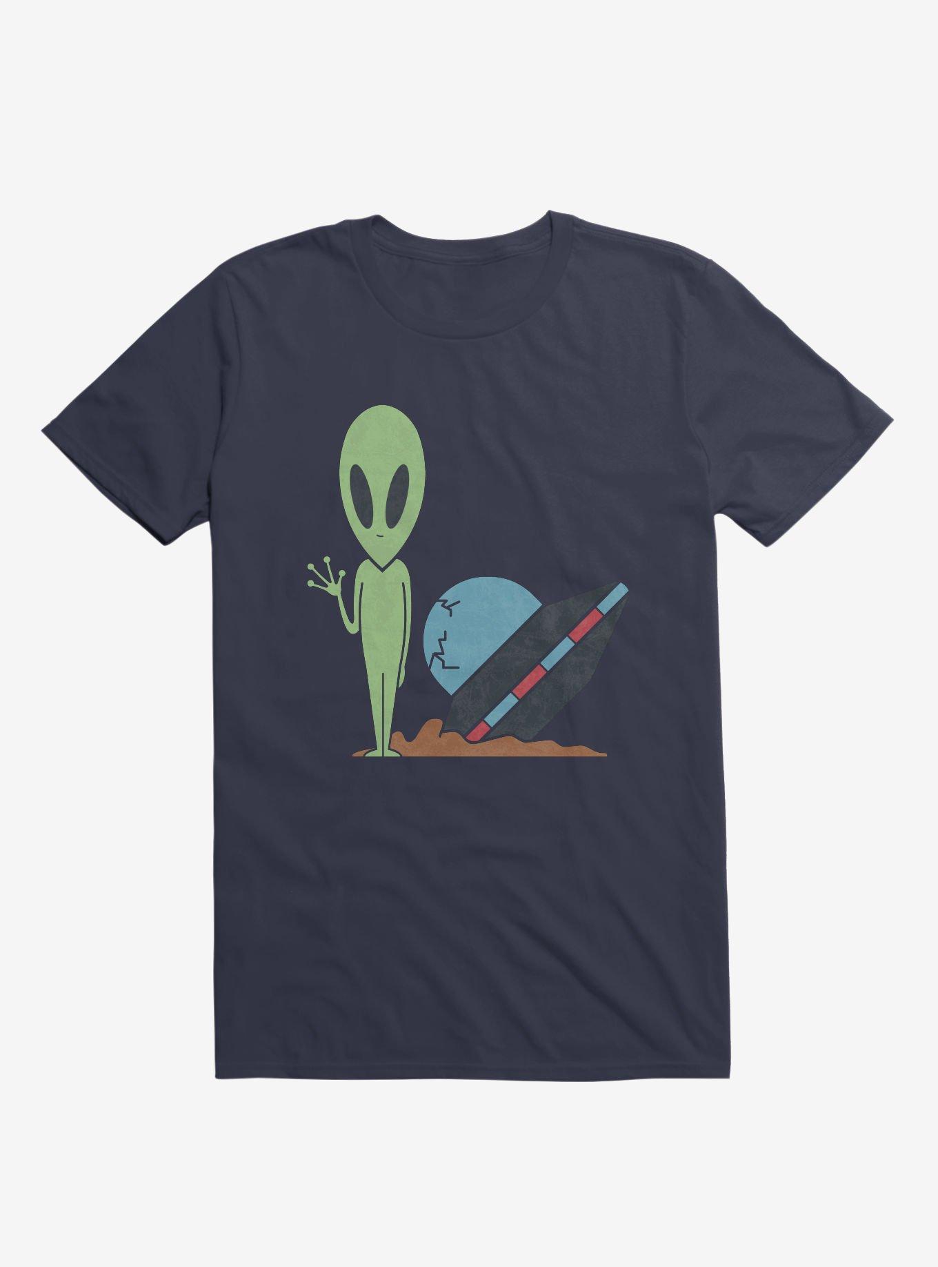 Alien UFO Crash Navy Blue T-Shirt, NAVY, hi-res