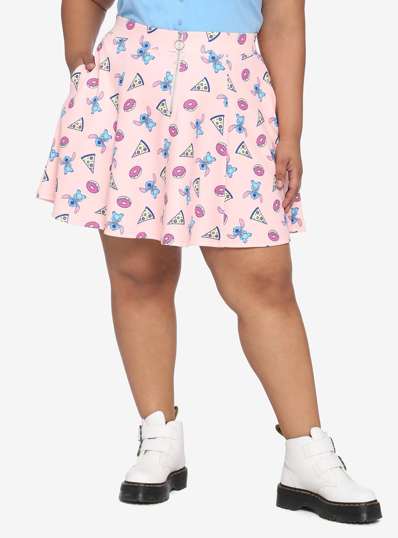 Disney Stitch Pizza & Donuts Zipper Scuba Skirt Plus Size, MULTI, hi-res
